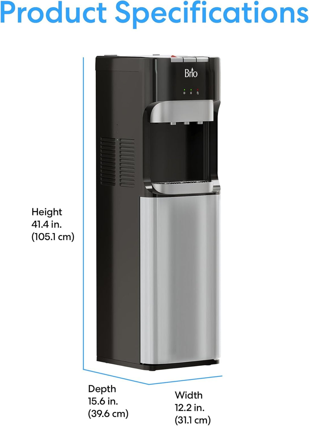 Brio Bottom Loading Water Cooler Dispenser for 5 Gallon Bottles 3 Temperatures with Hot wourant