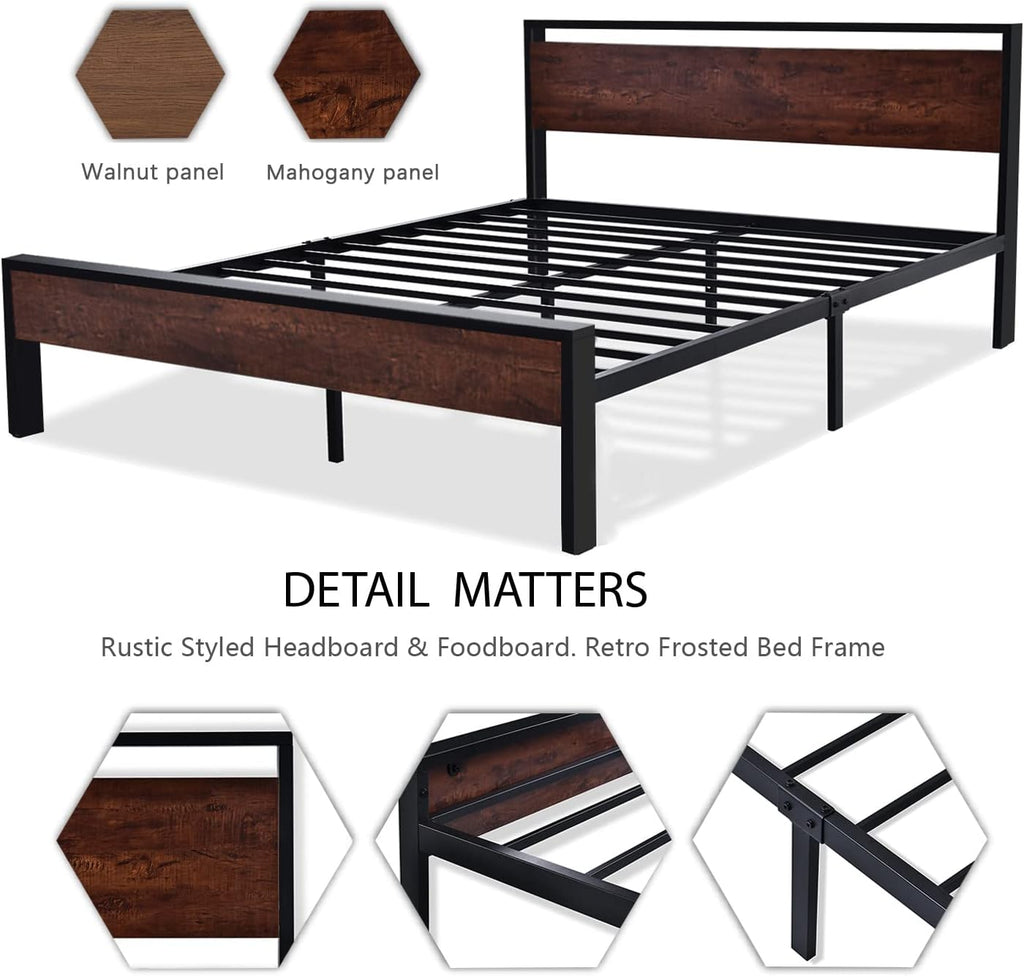 SHA CERLIN 14 Inch Full Size Metal Platform Bed Frame with Wooden Headboard and Footboard wourant