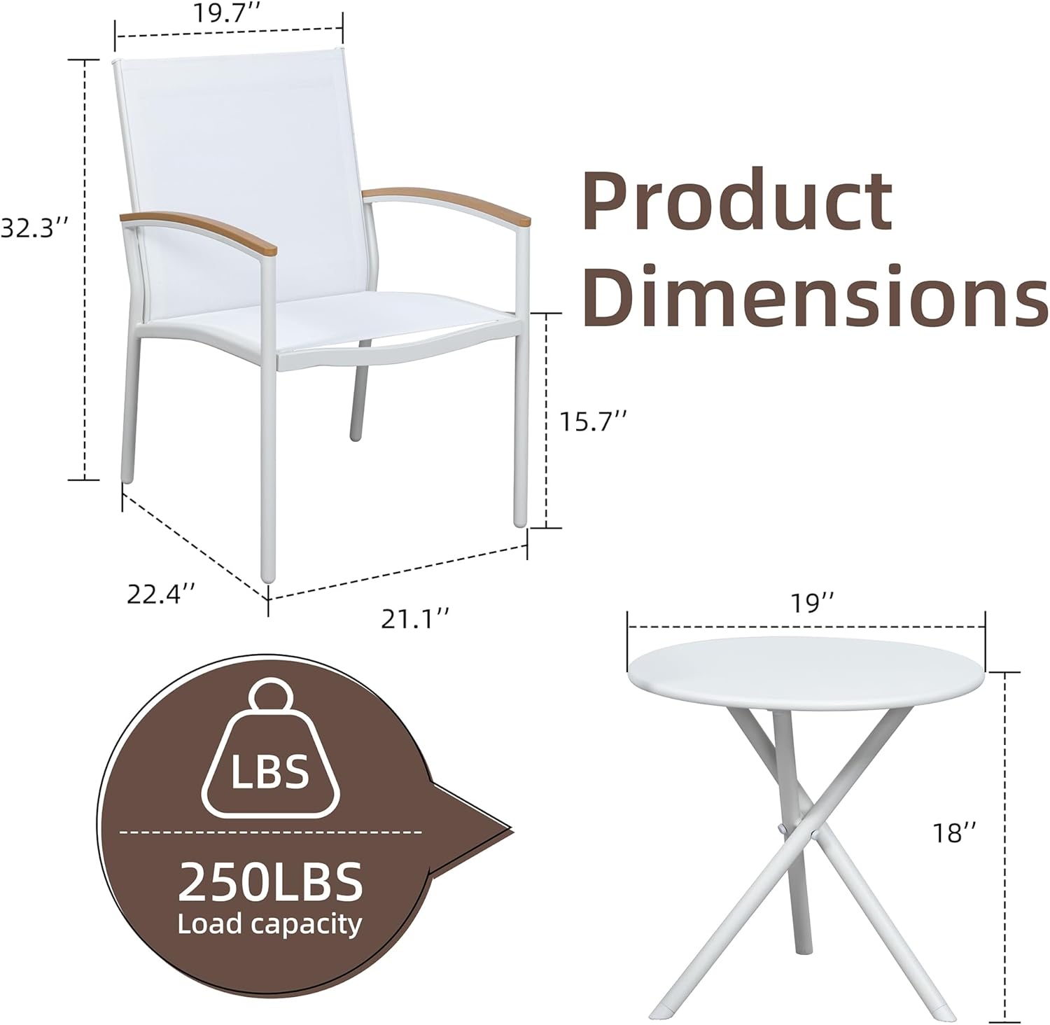 Shintenchi 3 Pieces Patio Bistro Sets, Outdoor Textilene Fabric Conversation Bistro Set, Textilene Fabric Front Porch Chairs Small Patio Furniture Set with Table for Lawn,Garden,Balcony (Black) wourant