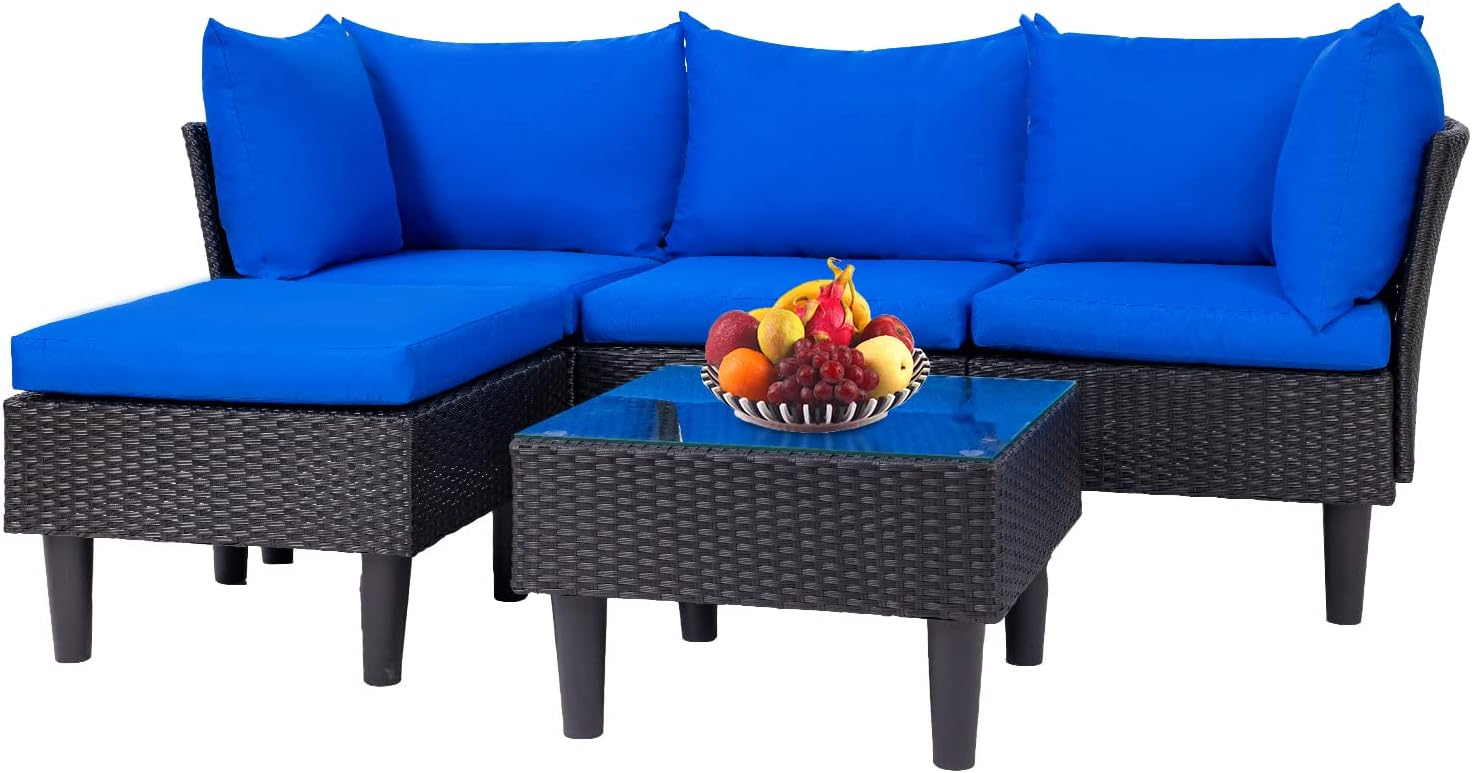 FDW | 4-Piece Patio Furniture Set | Black | Outdoor Wicker Furniture with Coffee Table | Modern Rattan Chairs Conversation Set | Outdoor Seating | Weather-Resistant | for Porch, Garden, Lawn woonhhop