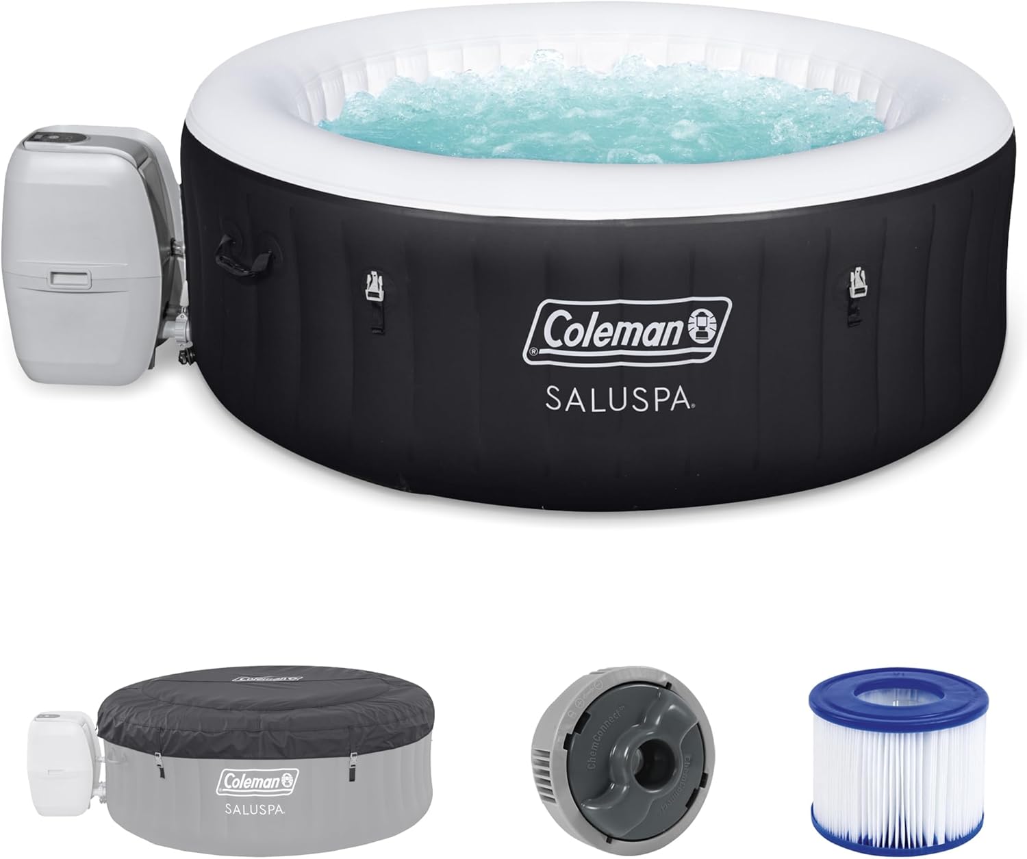 Coleman SaluSpa Miami AirJet 2 to 4 Person Round Inflatable Hot Tub Portable Outdoor Spa with 120 Soothing AirJets and Insulated Cover, Black wourant