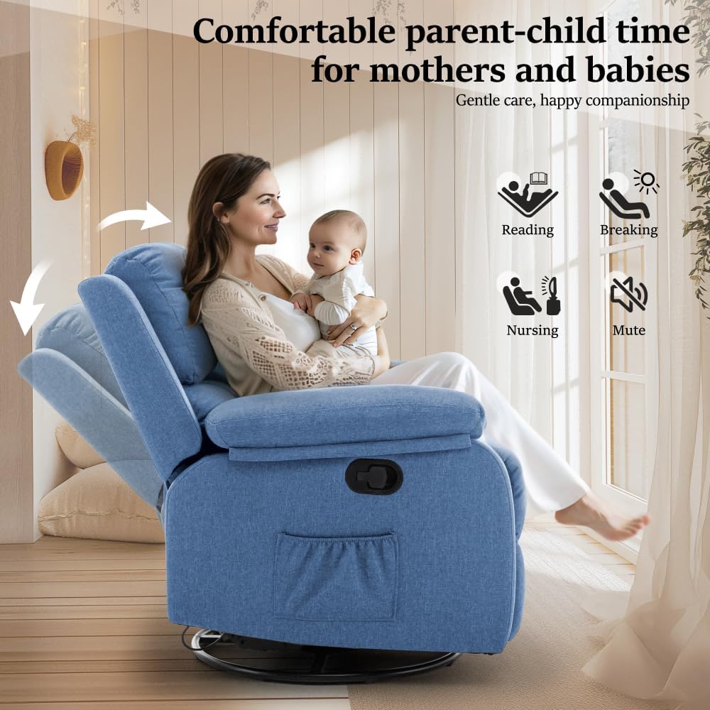 Reclining rocking chair 360 degree rotating fabric sliding reclining chair wourant