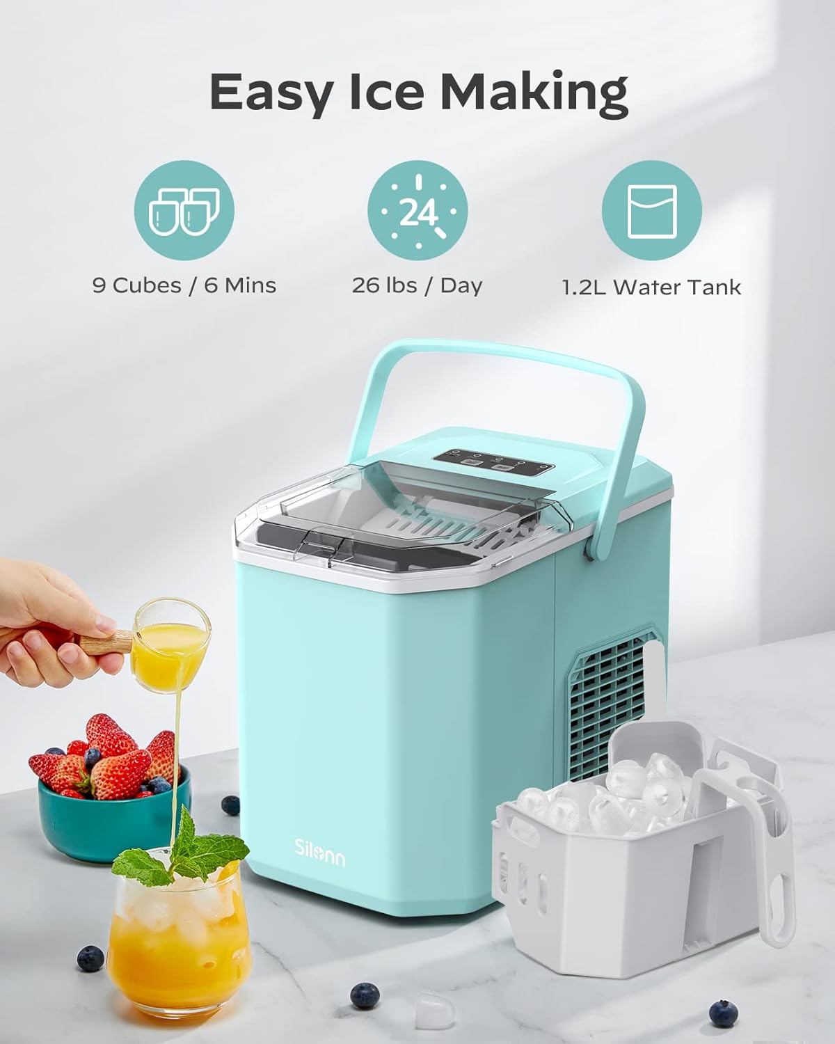 Nugget Ice Maker Countertop, Silonn Chewable Pellet Ice Machine with Self-Cleanin Function, 33lbs/24H Portable Ice Makers for Home Kitchen Officce, Black wourant