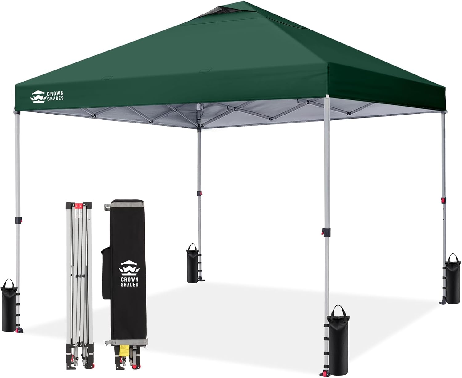 Crown Shades 10x10 Pop Up Canopy - Beach Tent with One Push Setup - Outdoor Sun Shade for Events, Parties, Camping - Gazebo with STO-N-Go Cover Bag, Silver Coated Top, 3 Height& 4 Sand Bags, Yellow woonhhop