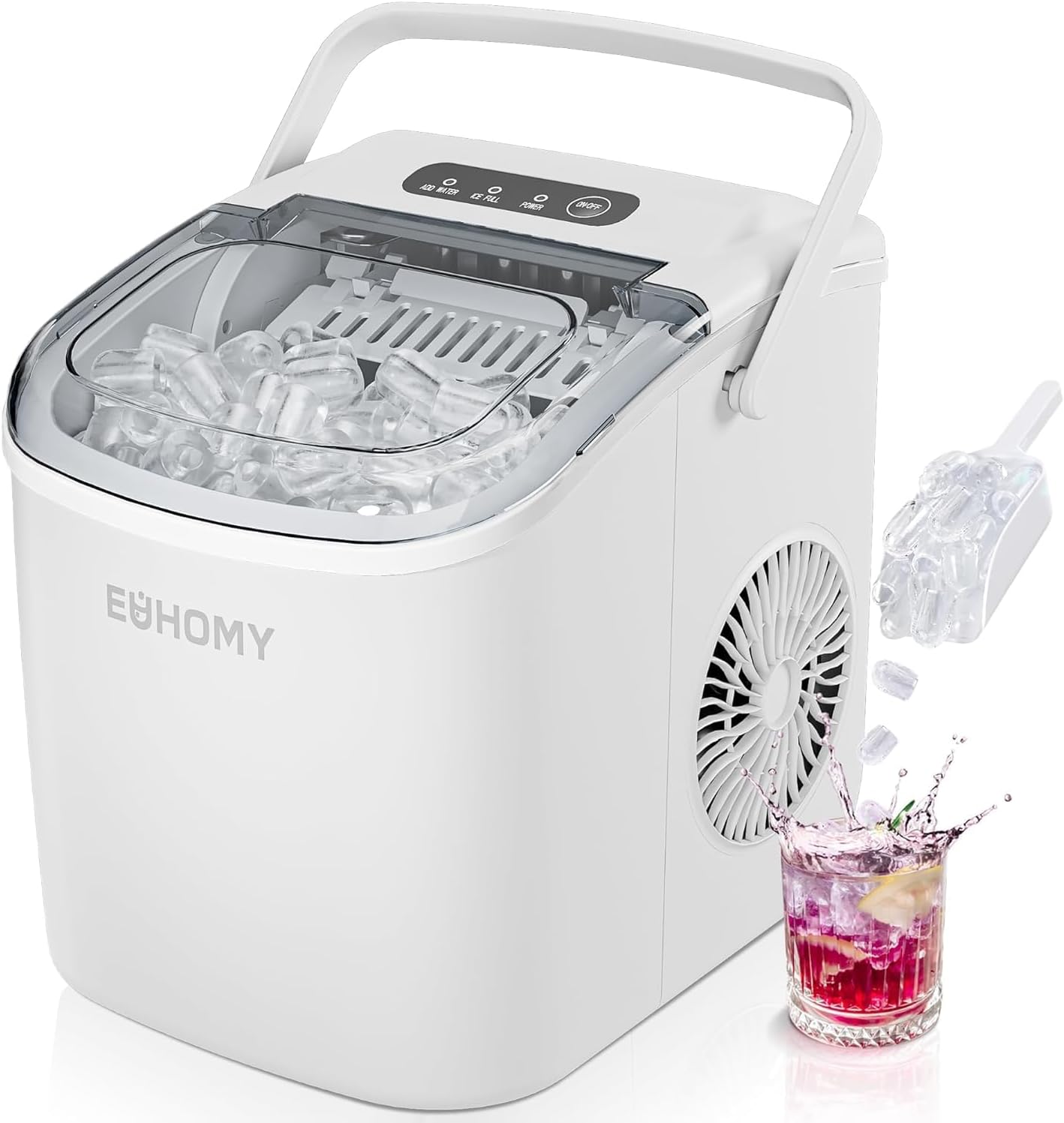 EUHOMY Countertop Ice Maker Machine with Handle, 26lbs in 24Hrs, 9 Ice Cubes Ready in 6 Mins, Auto-Cleaning Portable Ice Maker with Basket and Scoop, for Home/Kitchen/Camping/RV. (Black) woonhhop