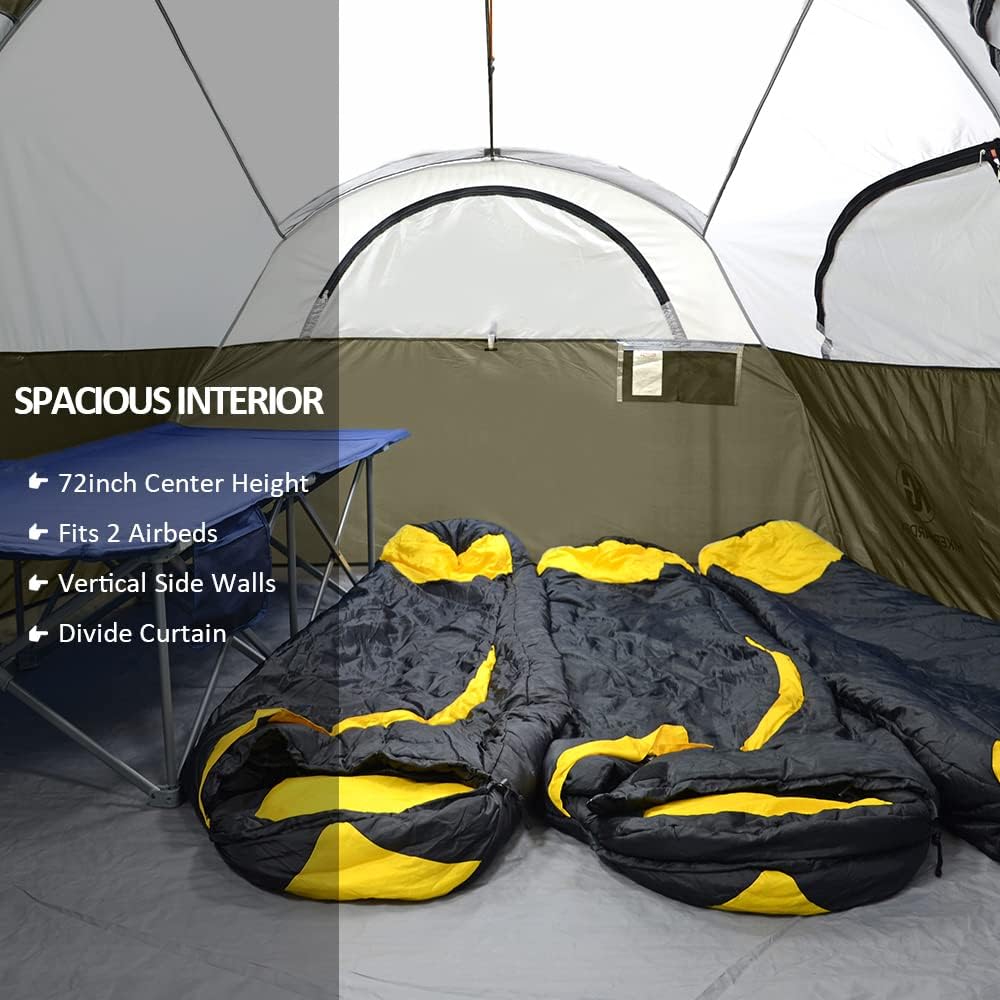 CAMPROS CP Tent 8 Person Camping Tents, Weather Resistant Family Tent, 5 Large Mesh Windows, Double Layer, Divided Curtain for Separated Room, Portable with Carry Bag wourant