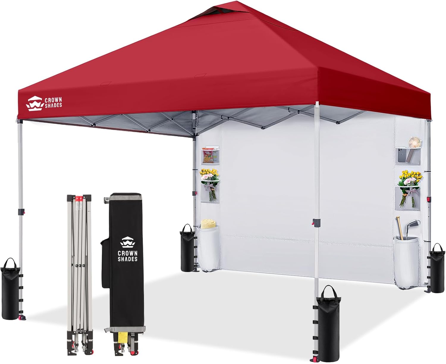 CROWN SHADES Canopy Tent 10x10 Pop Up Canopy Outdoor Shade with Pockets Sidewall, Easy Up Sun Shelter with One Person Set Up Center Lock, Portable Instant Camping Beach Canopy Tents, Purple woonhhop