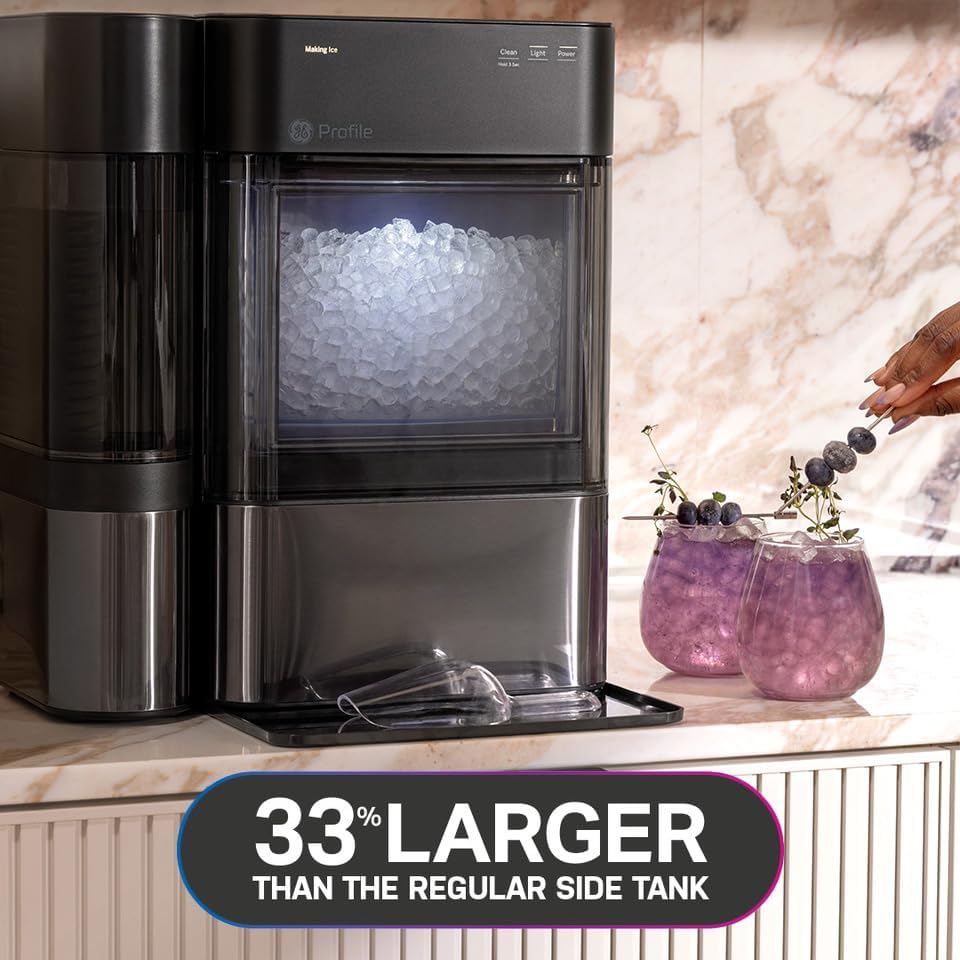 GE Profile Opal 2.0 XL with 1 Gallon Tank, Chewable Crunchable Countertop Nugget Ice Maker, Scoop included, 38 lbs in 24 hours, Pellet Ice Machine with WiFi & Smart Connected, Stainless Steel wourant