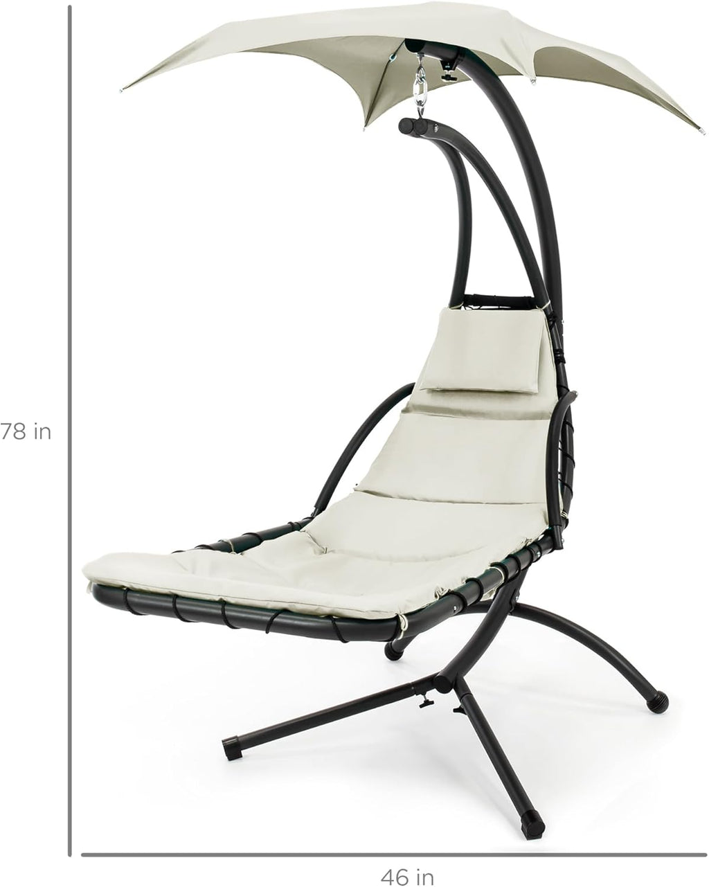 Best Choice Products Outdoor Hanging Curved Steel Chaise Lounge Chair Swing w/Built-in Pillow and Removable Canopy - Charcoal Gray wourant