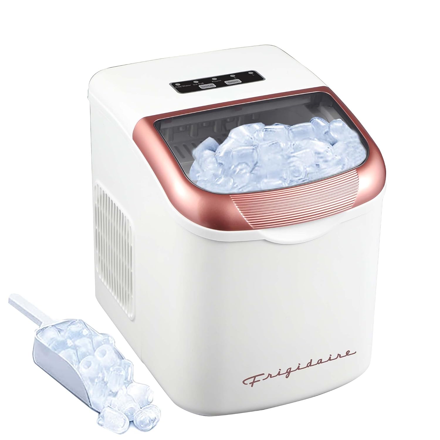 FRIGIDAIRE Retro Compact Ice Maker Machine, Bullet Ice, 26 lb per Day (BlackRoseGold) woonhhop