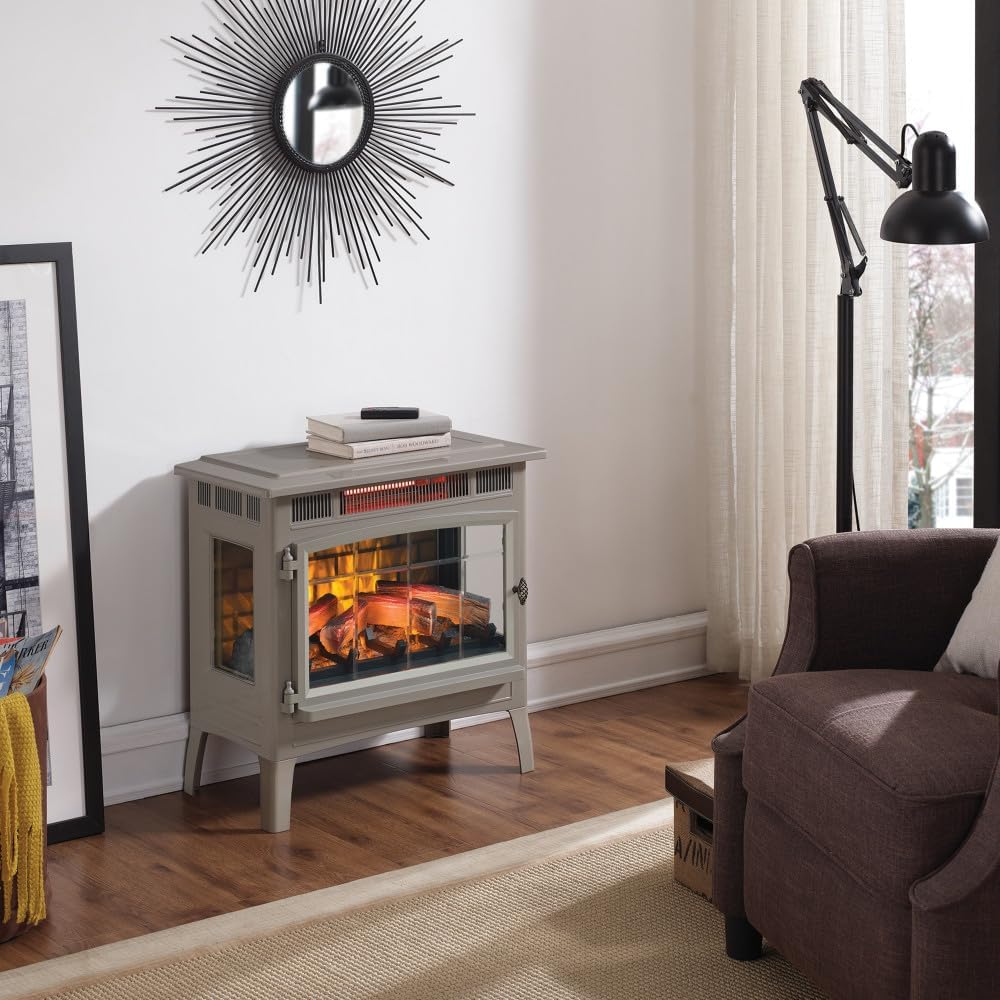 Freestanding Electric Fireplace Stove Heater with 3D Flame Effect for 1,000 Sq. Ft wourant