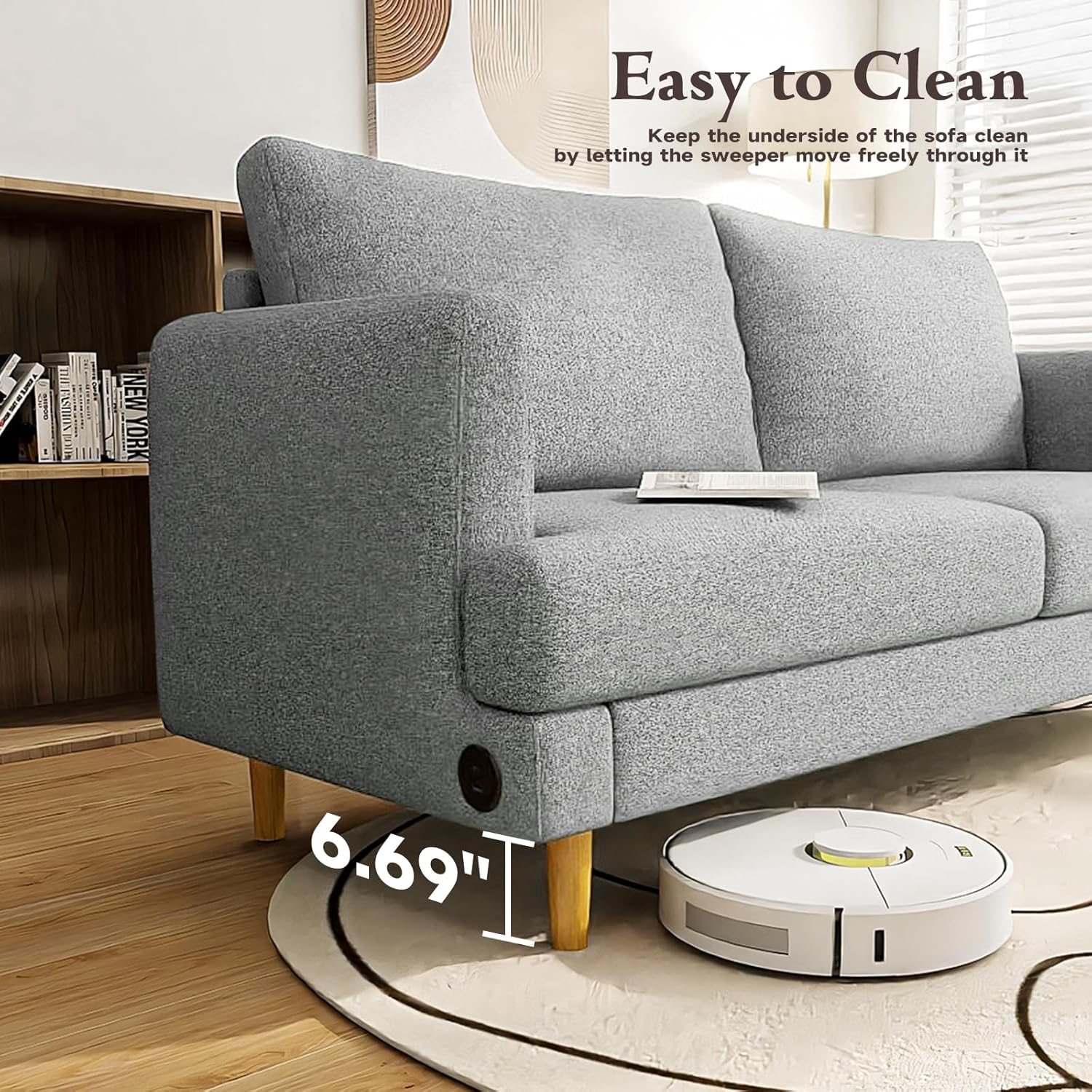 Loveseat Sofa Couch for Living Room with USB Type C Ports Dark Gray Upholstered Small Couches wourant