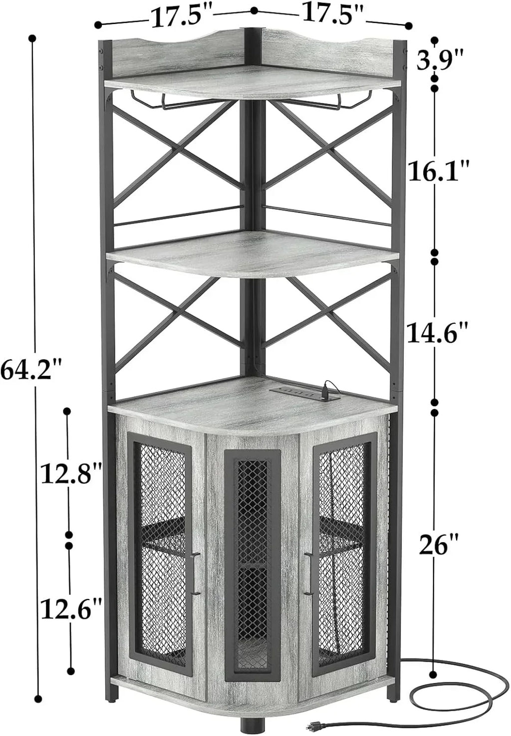 Corner bar cabinet with power socket industrial style wine cabinet light strip and glass rack wourant