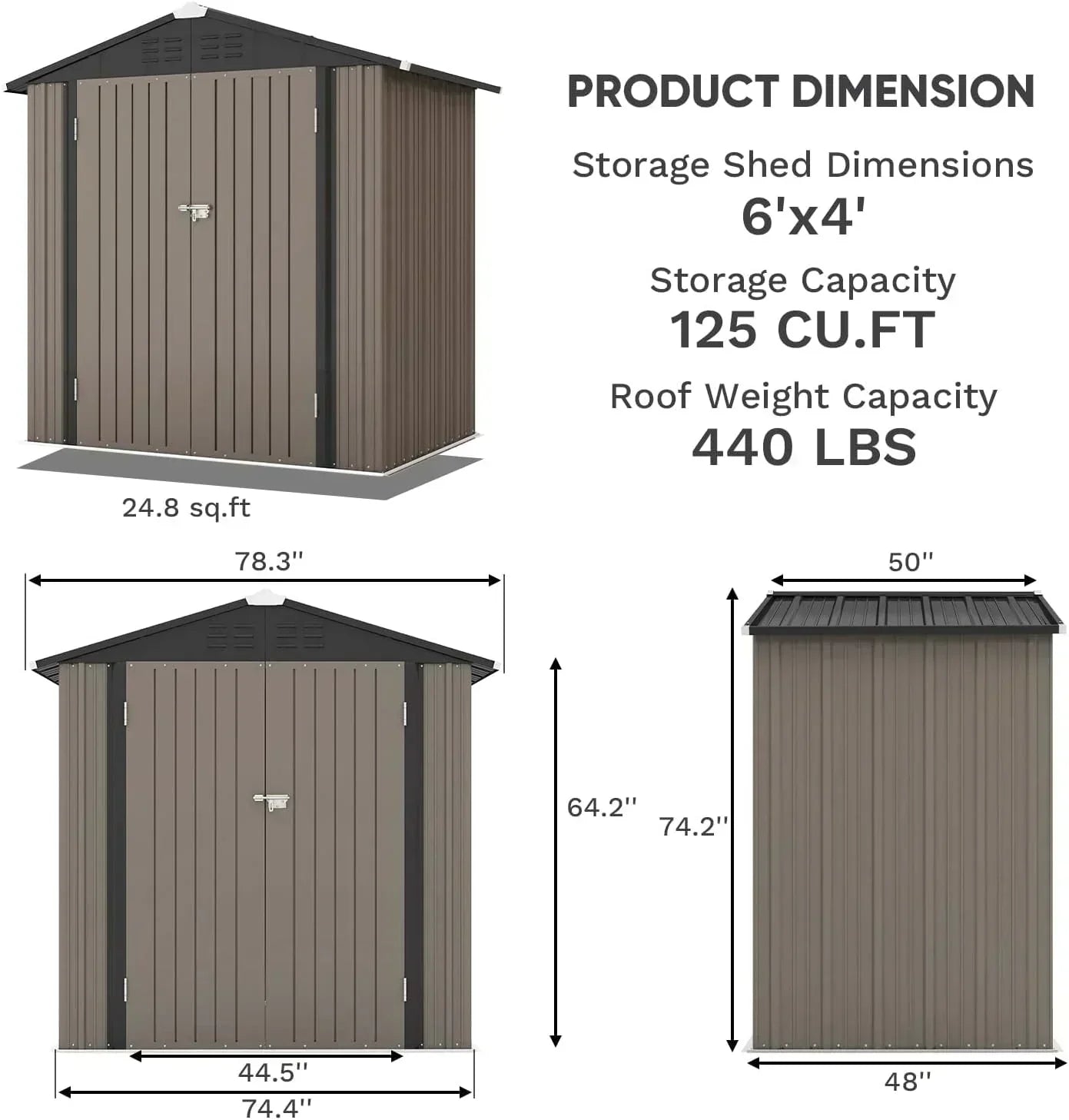 Patiowell 5x3 FT Outdoor Storage Shed Tool Shed with Sloping Roof and Lockable Door Metal Shed wourant