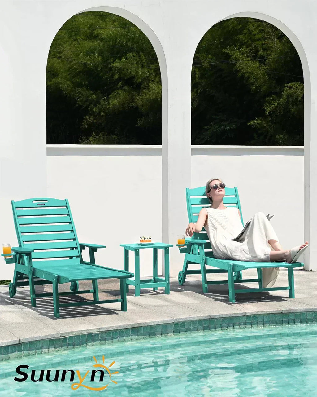 Lounge Chair Outdoor Chaise Lounge HDPE 6-Position Outdoor Chaise Lounge Patio Lounge Chair wourant