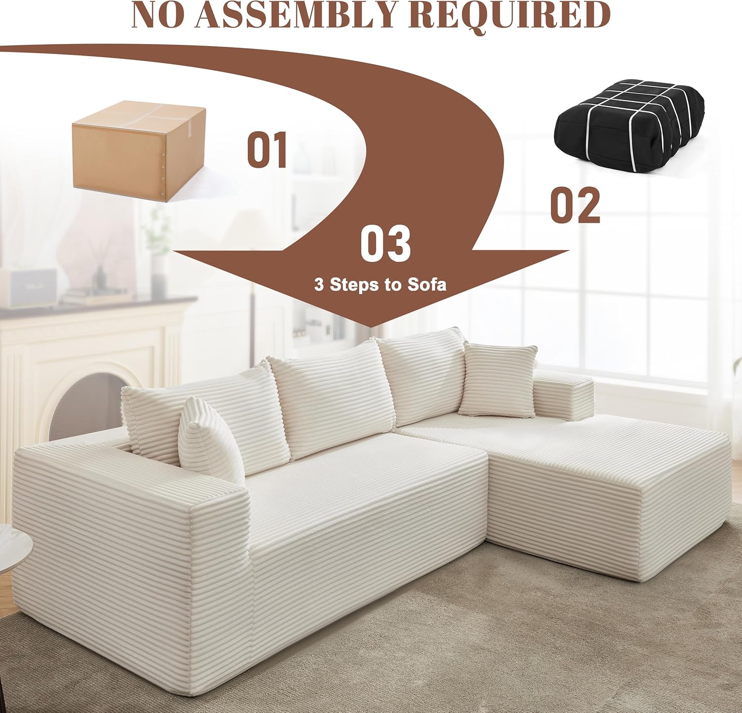 110-inch cloud sofa boneless sofa in the living room modular sofa with deep seats wourant