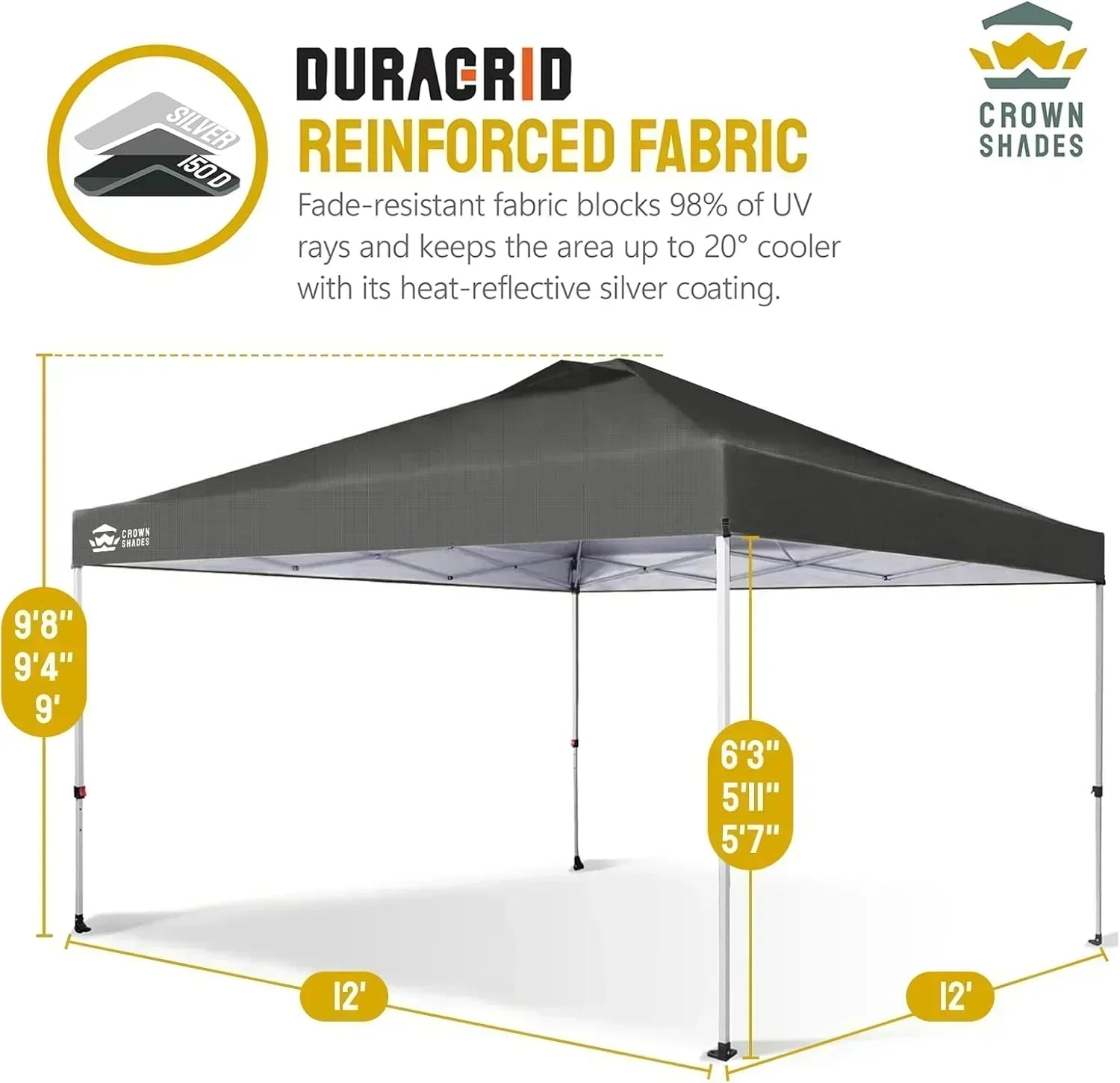 10x10 Pop-Up Awning One-Click Installation Beach Tent Outdoor Sunshade Silver Coated Top wourant