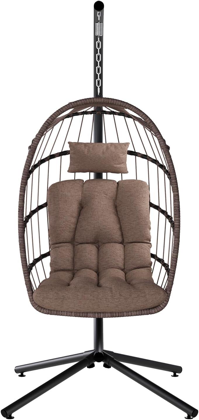 SWITTE Egg Chair Outdoor with Stand Indoor Wicker Hanging Egg Swing Chair with Cushion wourant