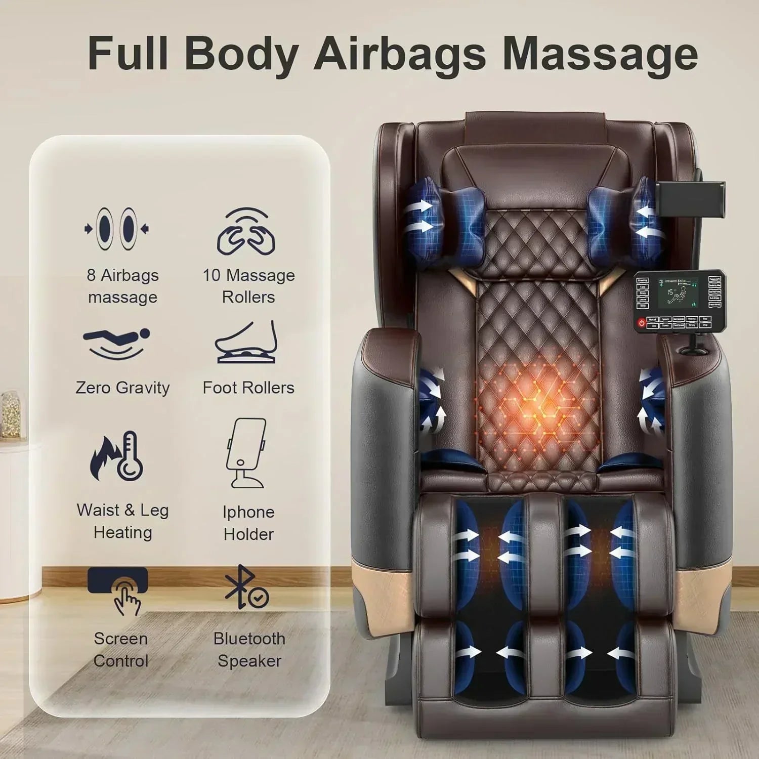 Full Body Massage Chair Zero Gravity Massage Chair with 10 Fixed Rollers Heating Foot Massage wourant