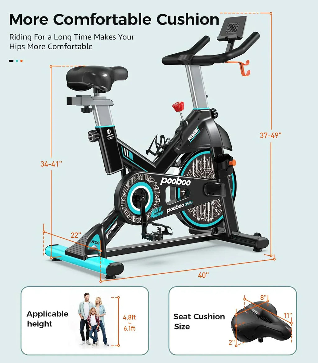 pooboo Exercise Bike Adjustable Magnetic/Brake Pad Resistance Silent Belt Drive Cycling Bike wourant