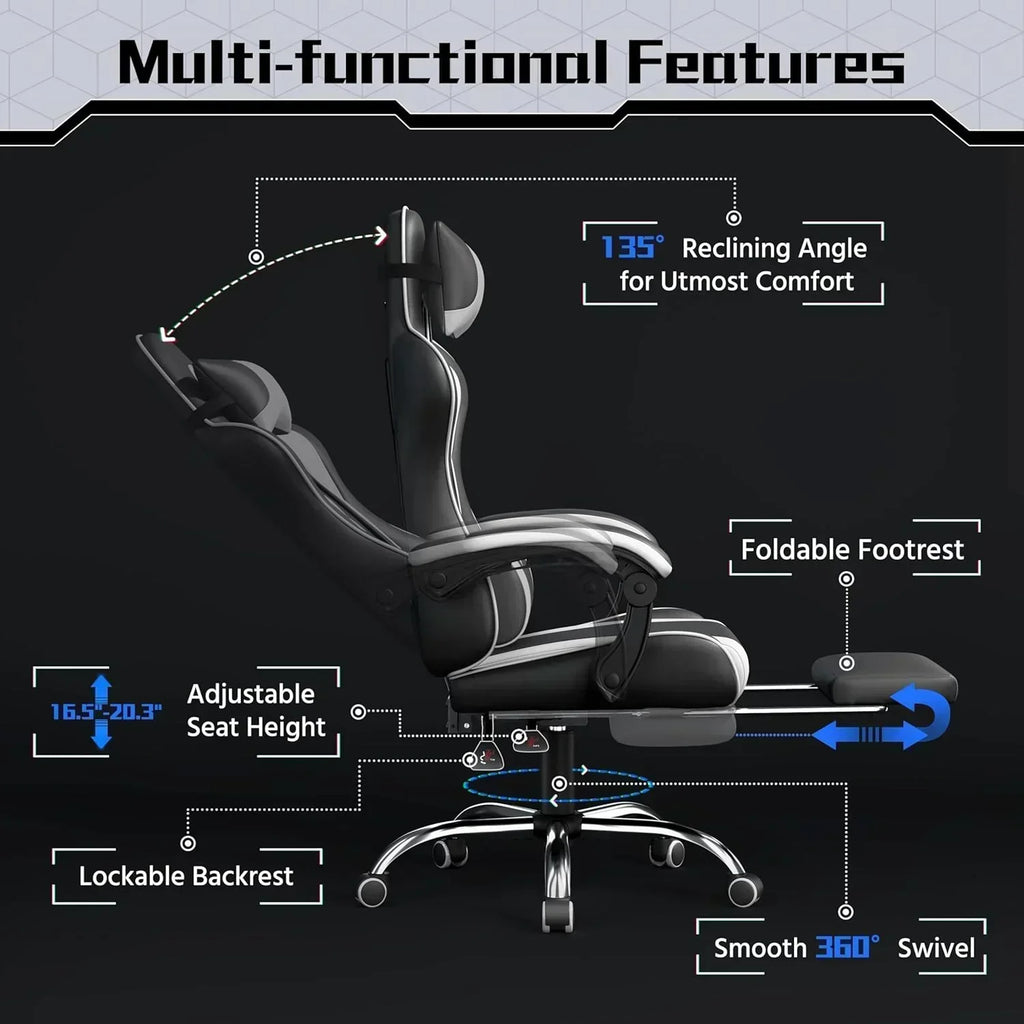 Gaming Chair with Massage Lumbar Support and Footrest Height Office Gaming Chair wourant