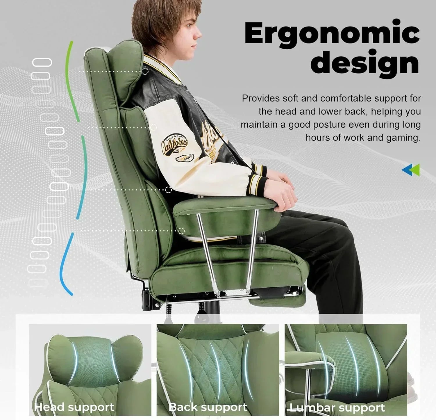 Large high back office chair high back leather gaming chair with footrest wourant