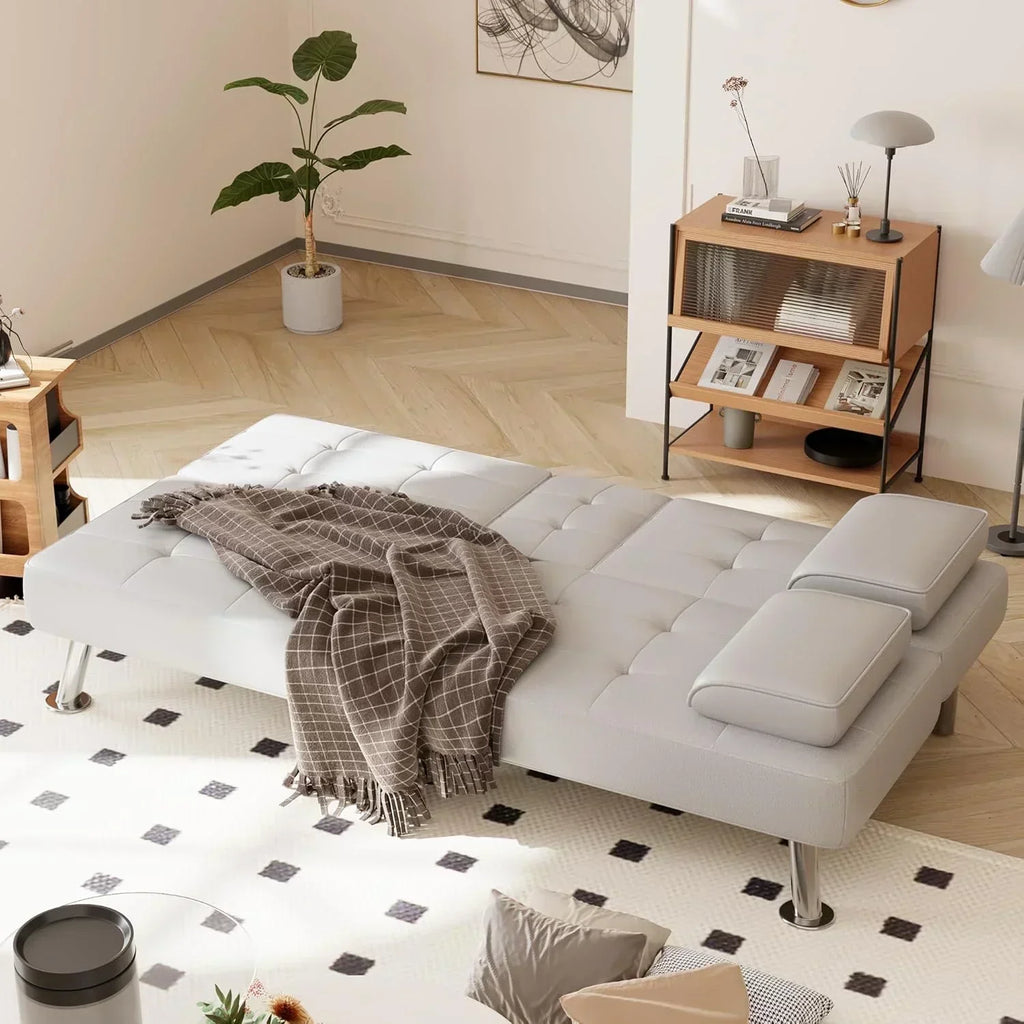 Shahoo Convertible Folding Futon Sofa Bed Sleeper Couch for Living Room Faux Leather wourant