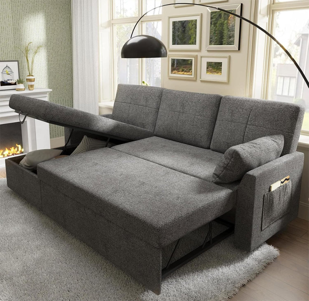 VanAcc Sofa Bed Sleeper Sofa with Storage Chaise 2 in 1 Pull Out Couch Living Room wourant