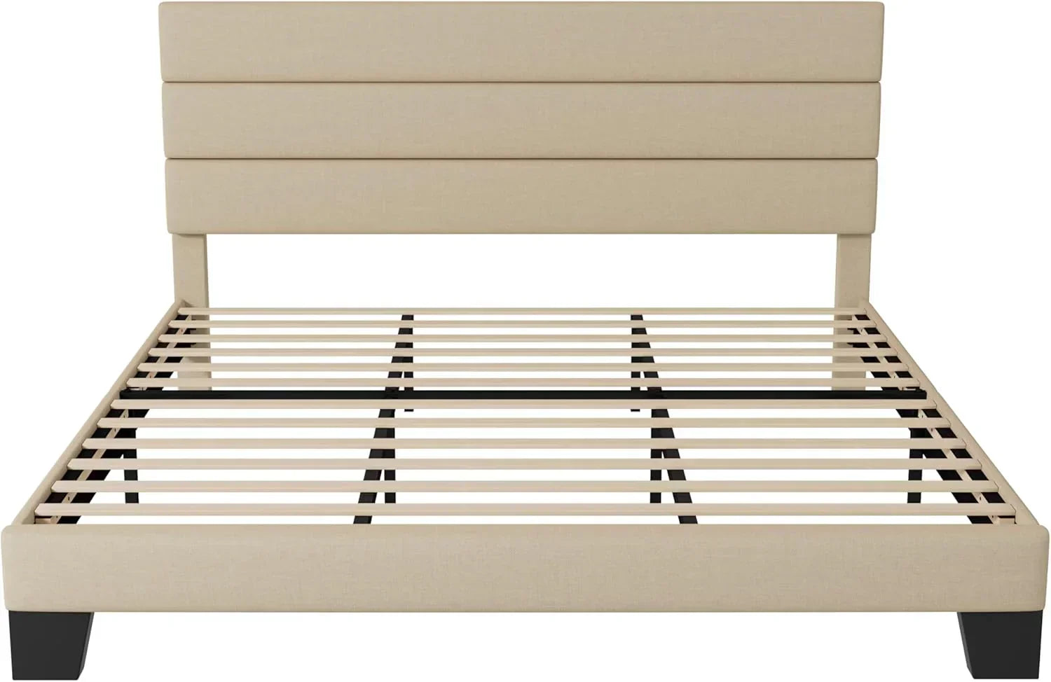 Allewie Queen Size Platform Bed Frame with Fabric Upholstered Headboard Wooden Slats Support wourant
