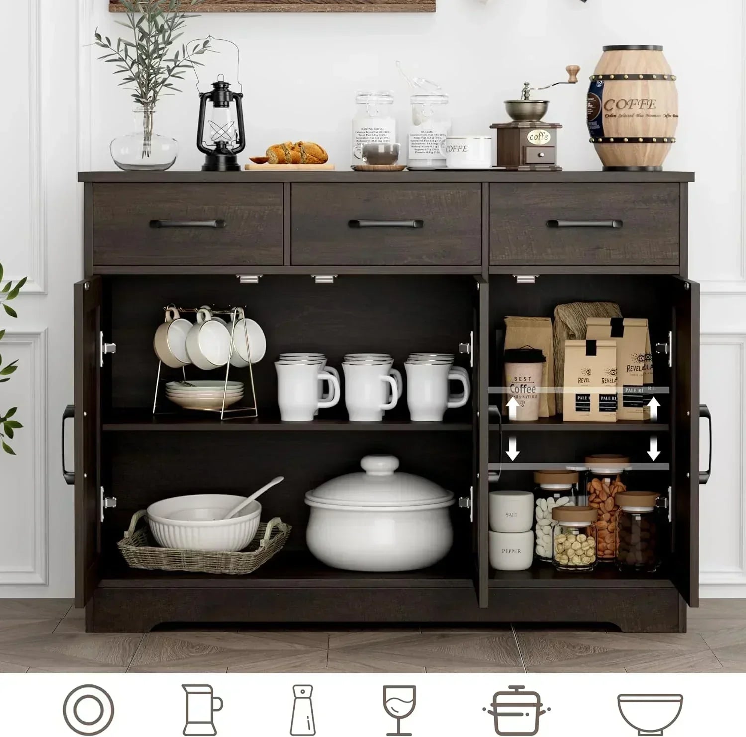 Modern farmhouse sideboard barn door buffet storage cabinet with drawers and shelves wourant
