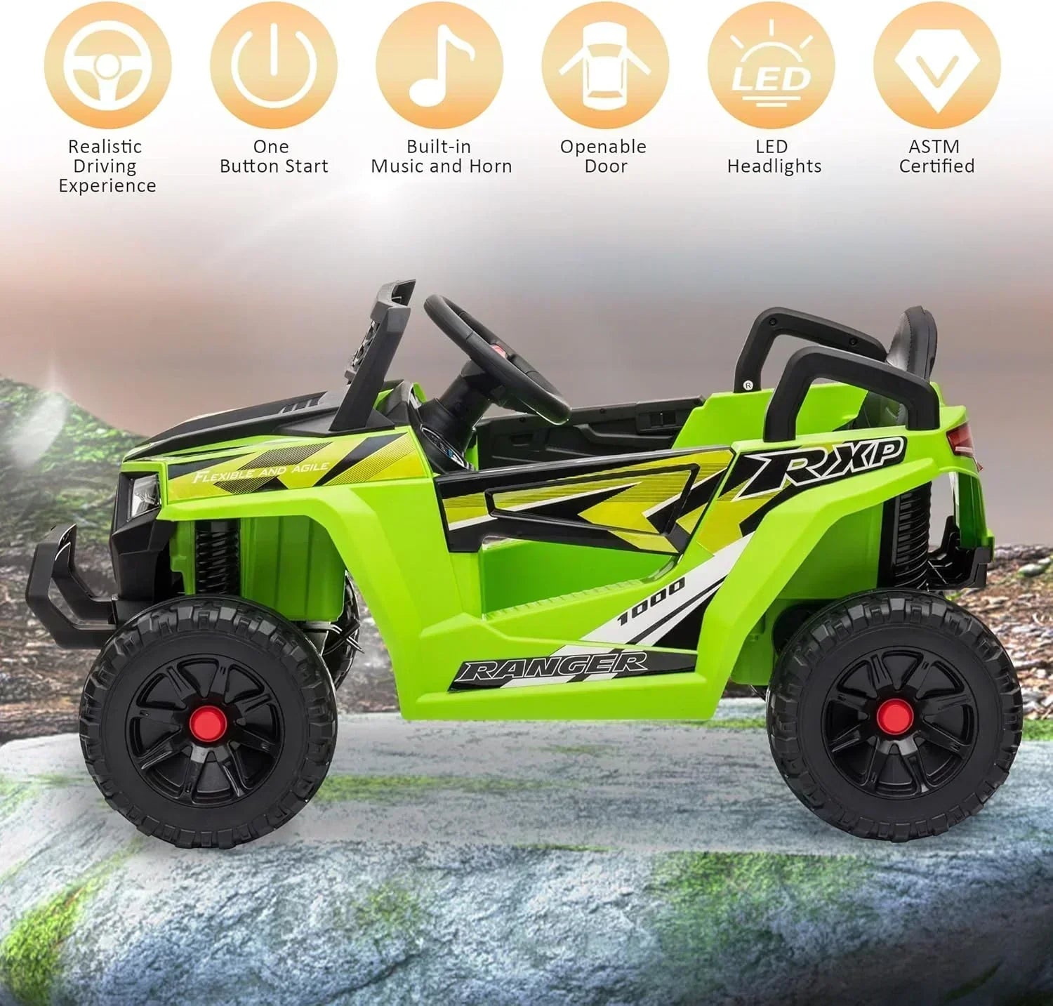 TOBBI 12V Kids Ride on Car Electric Off-Road UTV Truck with Diverse Functions Double Open Doors wourant