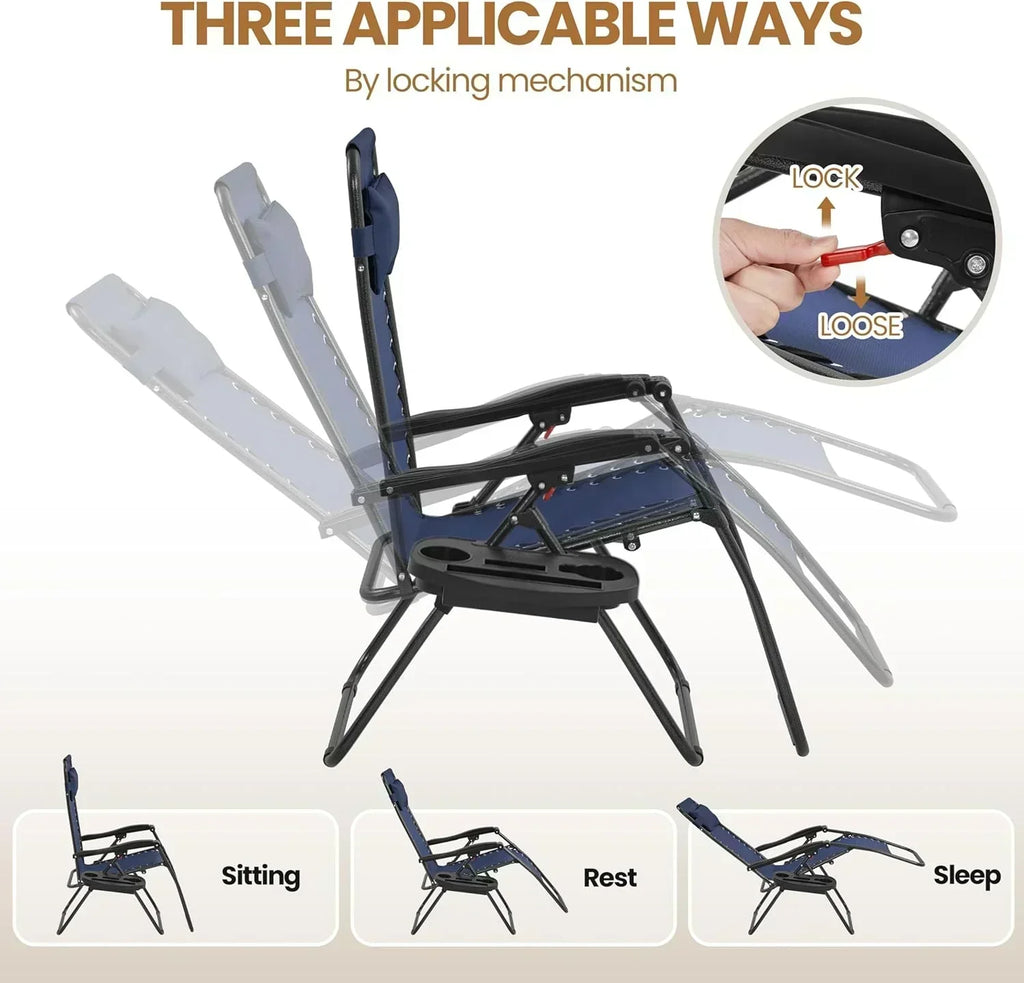 3PCS Zero Gravity Recliner Portable Outdoor Reclining Chair Set Side Table Lounge Chairs wourant