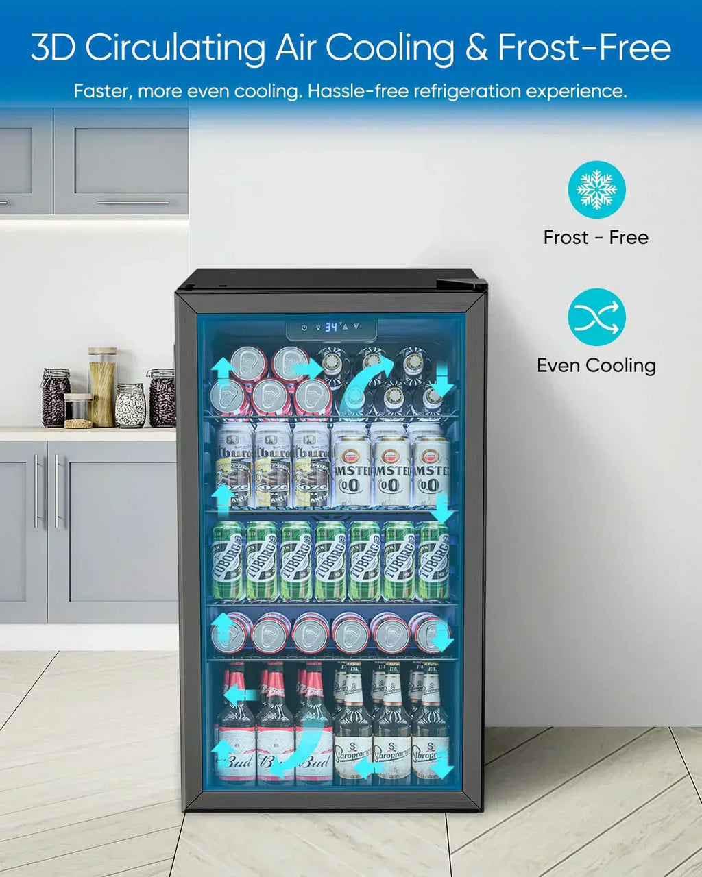 Beverage Refrigerator Cooler 126 Can Mini Fridge Glass Door for Drinks Soda Beer Wine Refrigerator wourant