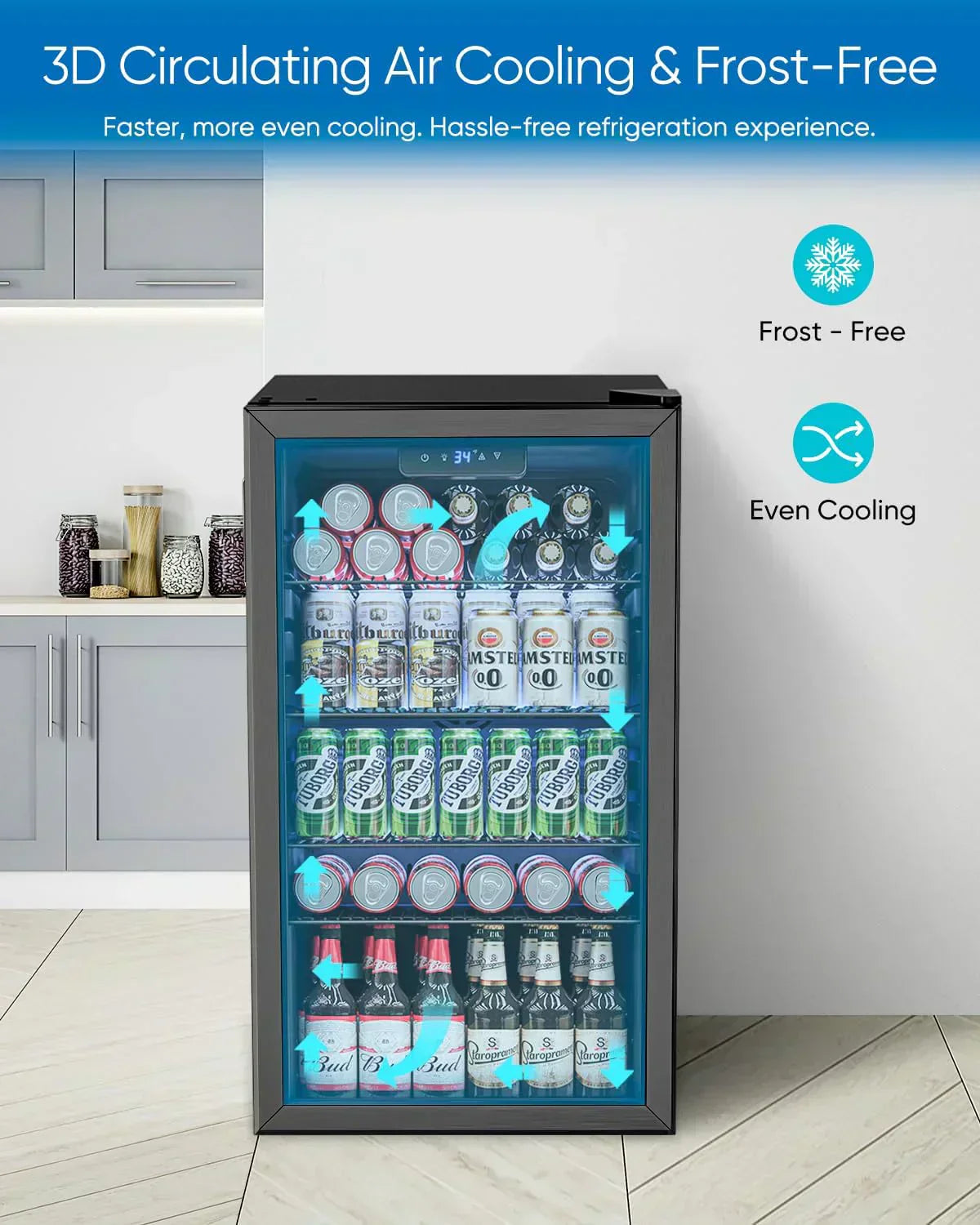Beverage Refrigerator Cooler 126 Can Mini Fridge Glass Door for Drinks Soda Beer Wine Refrigerator wourant