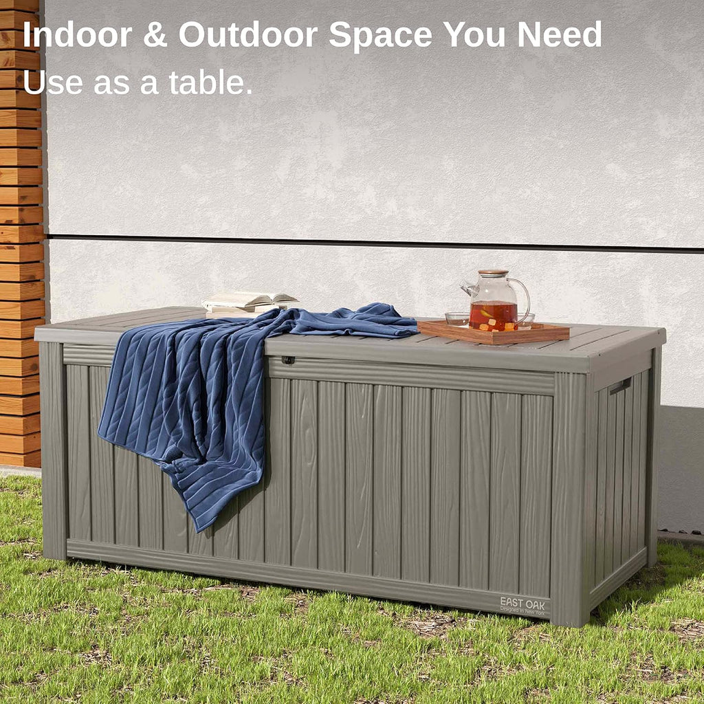 EAST OAK Outdoor Storage Box 60 Gallon Deck Box Indoor and Outdoor Use Waterproof Resin Storage wourant