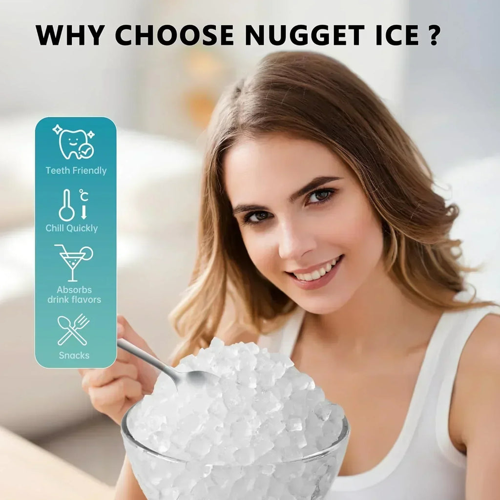 EUHOMY Nugget Ice Maker Countertop with Handle Ready 34lbs Per Day Removable Top Cover wourant