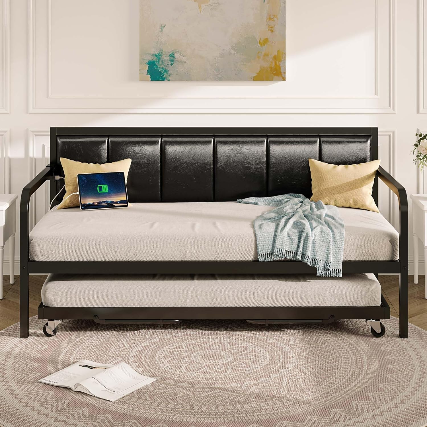 Rolanstar Daybed with Charging Station and LED Lights Height Adjustable Twin Daybed wourant