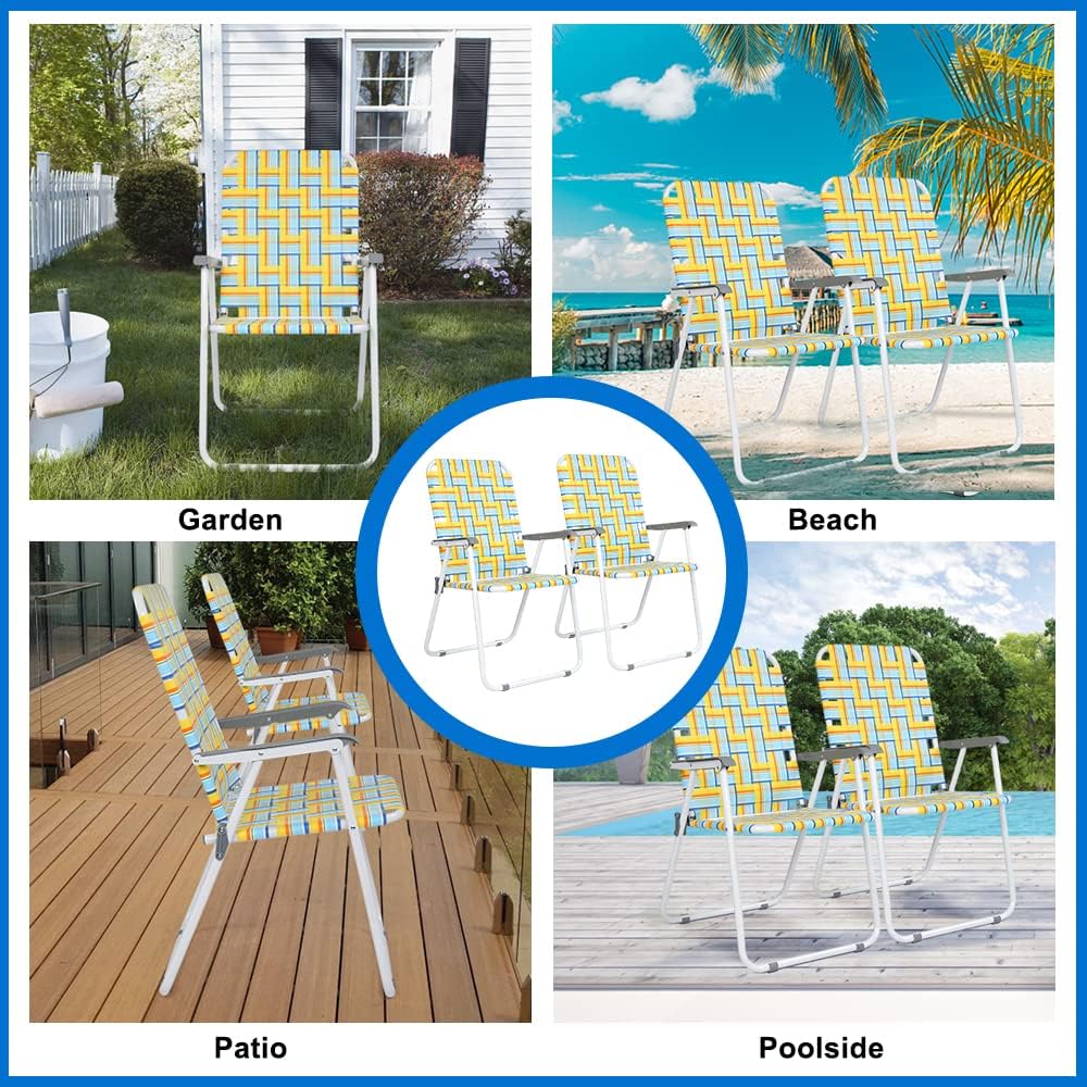 VINGLI Patio Lawn Webbed Folding Chairs Set of 2 Outdoor Beach Portable Lawn Chair wourant