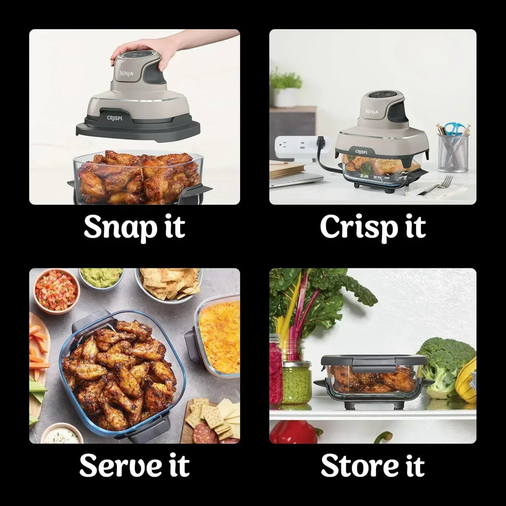 Ninja Crispi 4 in 1 Portable Glass Air Fryer Cooking System 4QT 6 Cup TempWare Glass Containers wourant