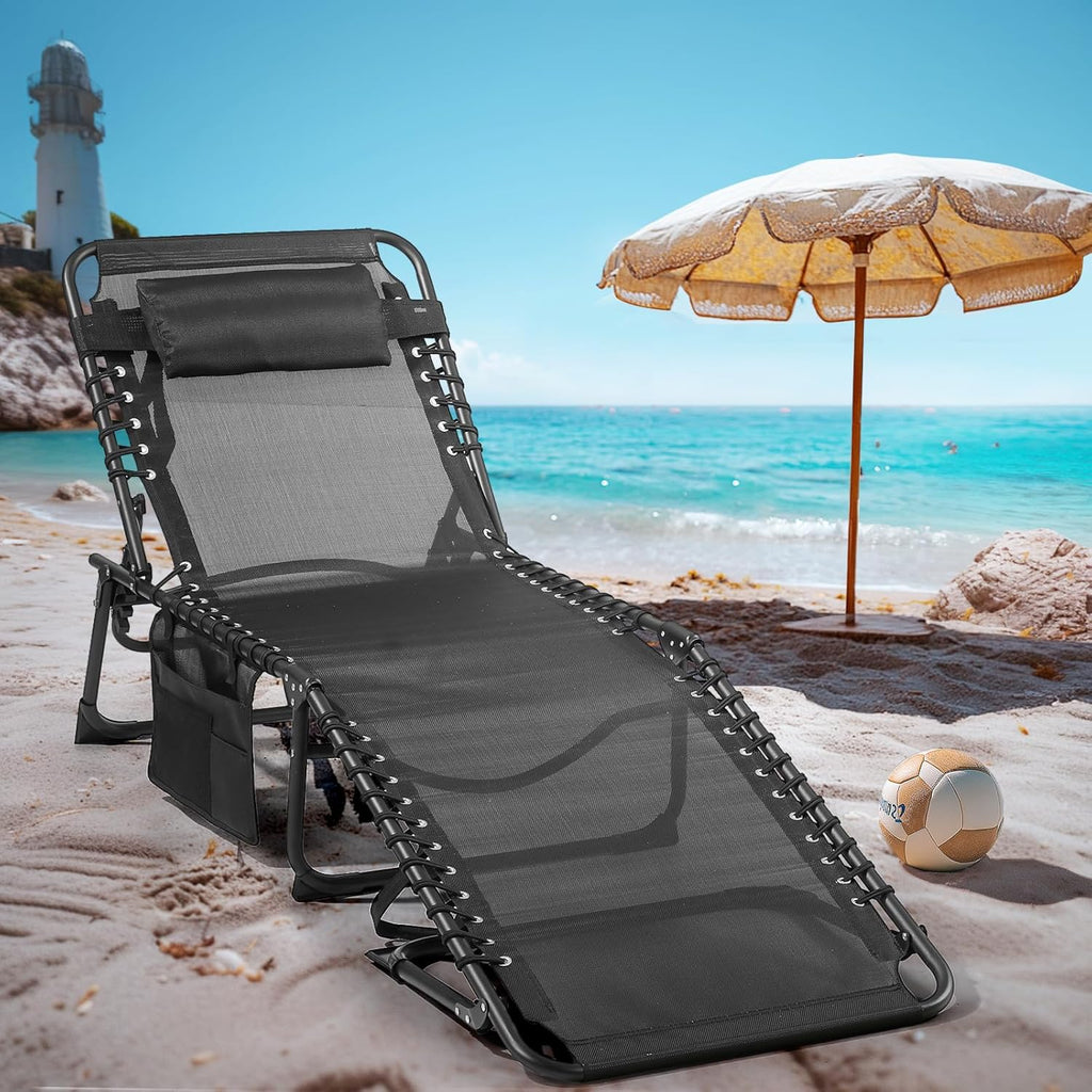 Unovivy Outdoor Chaise Lounge Chairs Portable Folding Pool Lounge Chair with Reclining Back wourant