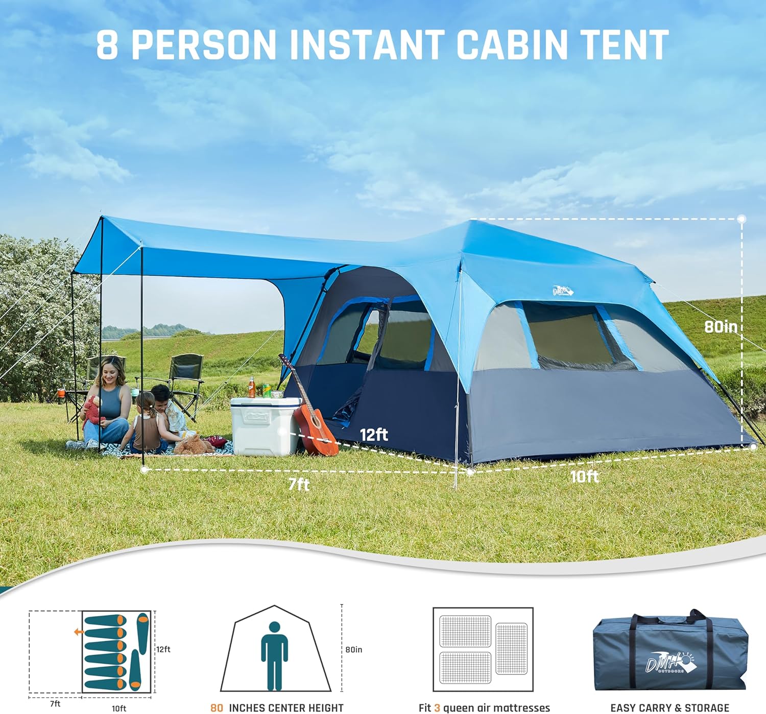 Quick-opening tent family camping tent pop-up camping tent large waterproof tent wourant