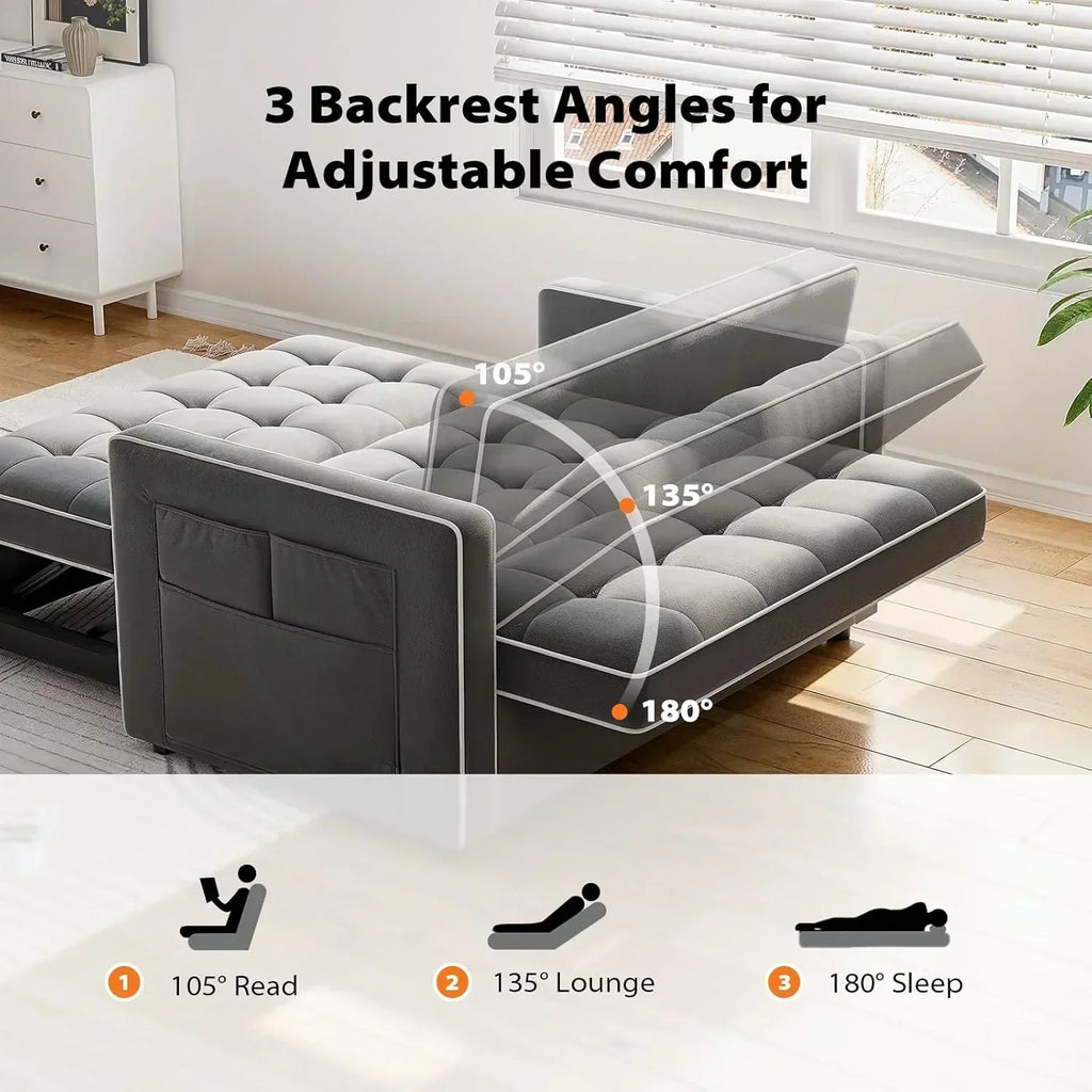 Pipishell 3 in 1 Convertible Sleeper Sofa Bed Pull Out Couch for Living Room USB Ports Side Pockets wourant