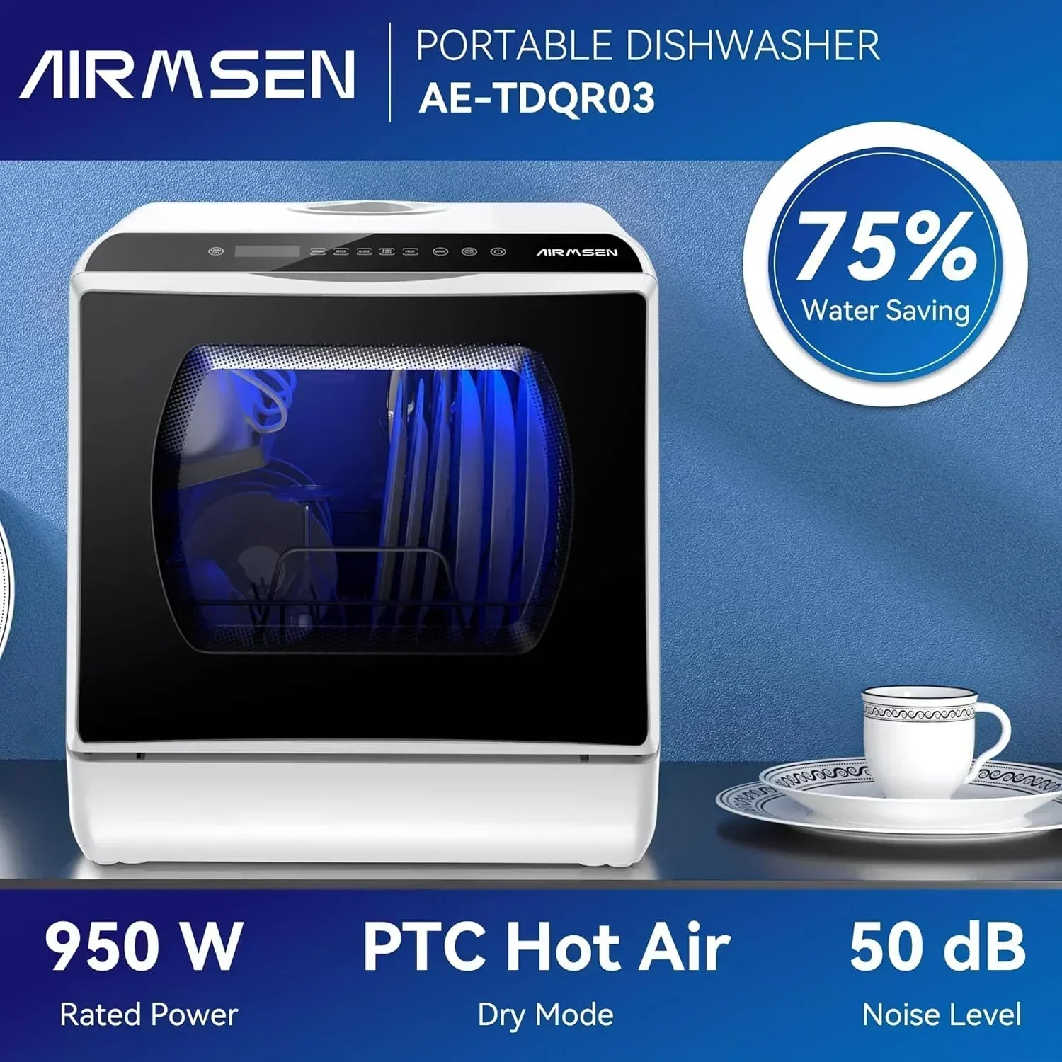 AIRMSEN portable tabletop dishwasher 5 washing programs mini dishwasher wourant