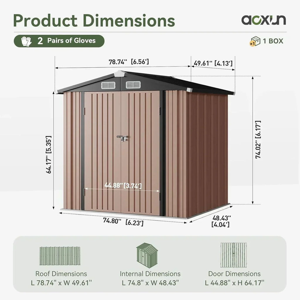 Aoxun 6.2x4 FT Shed Outdoor Storage Shed Metal Garden Shed Sloping Roof Tool Shed Bike Shed wourant