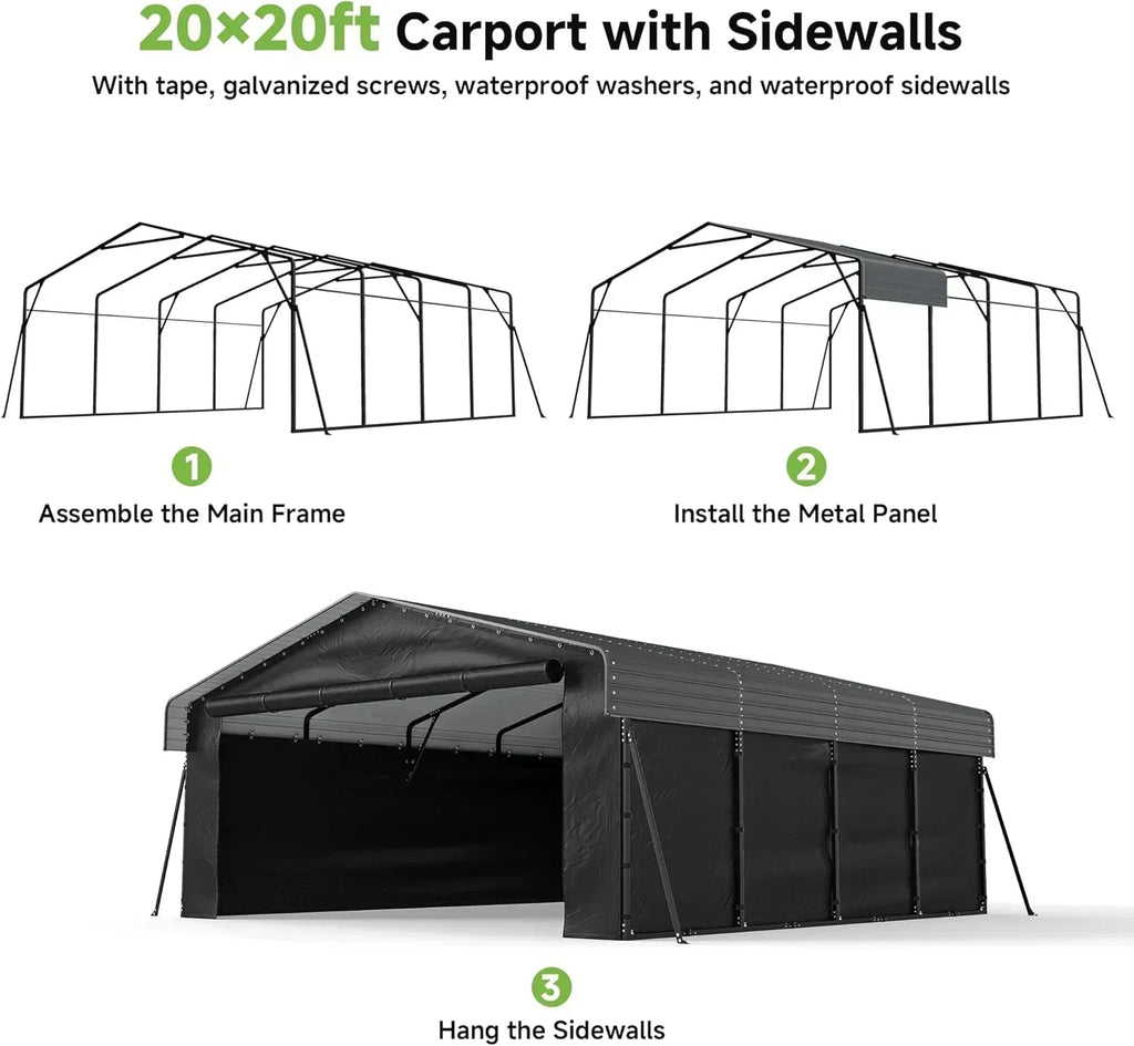 10'x15' Heavy Duty Metal Carport Outdoor Garage Car Shelter Shade with Heavier Frame wourant
