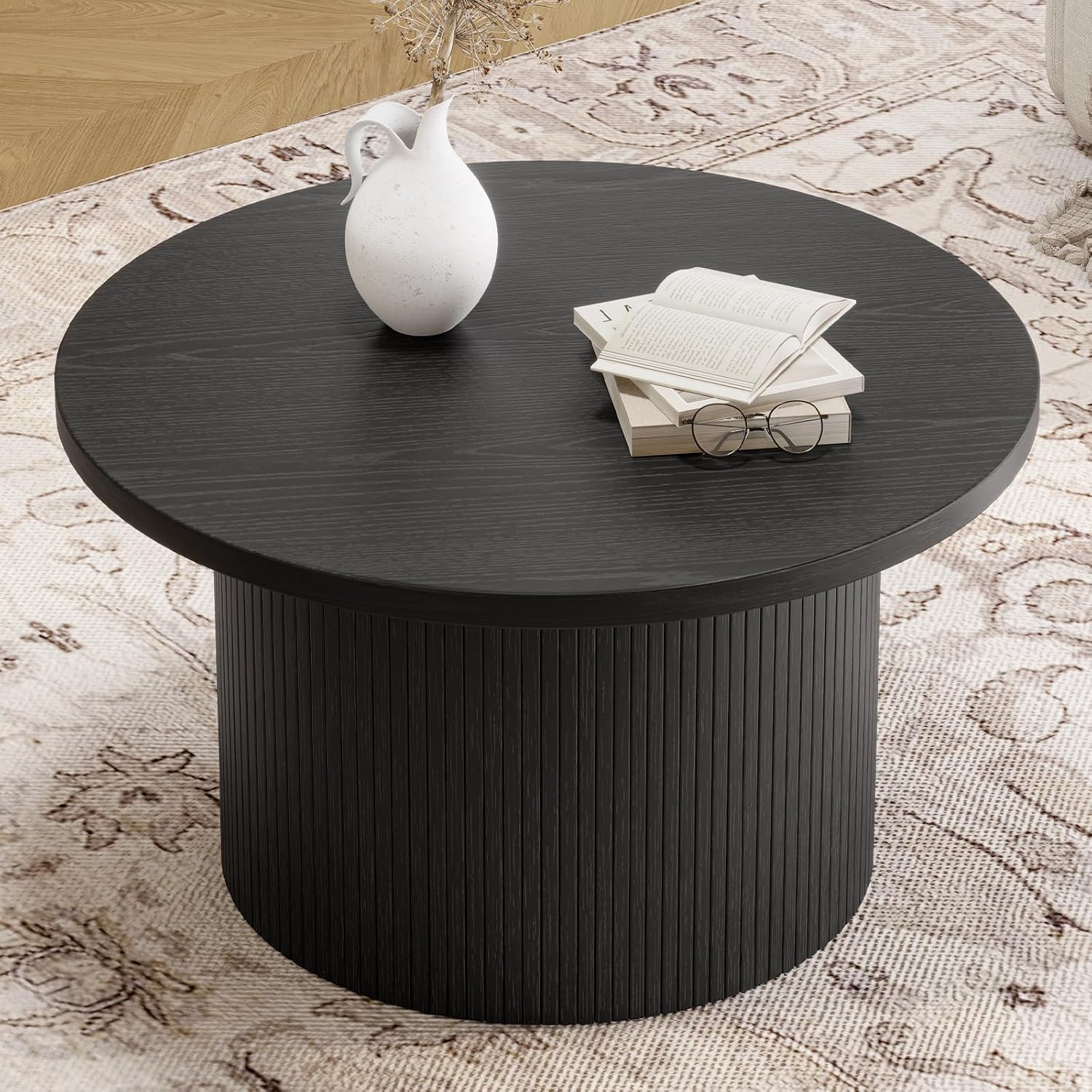 31.5 inch round coffee table living room roll-up coffee table mid-century modern wood coffee table wourant