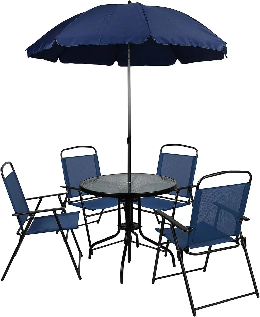 EMMA + OLIVER 6 Piece Brown Patio Garden Set with Umbrella Table Set of 4 Folding Chairs wourant