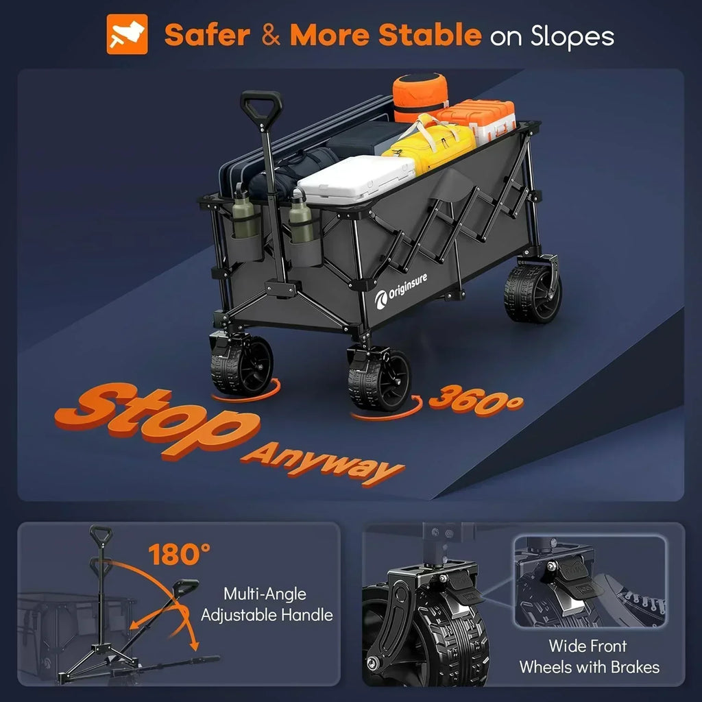 38" long foldable four-wheel stroller 460 lb capacity 220 liter folding beach stroller wourant