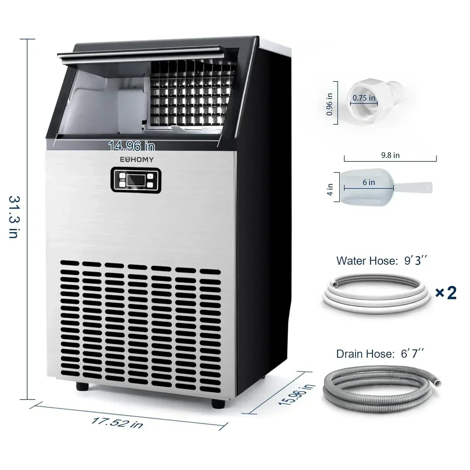 EUHOMY Commercial Ice Maker Machine 100lbs/24H Stainless Steel Under Counter ice Machine wourant