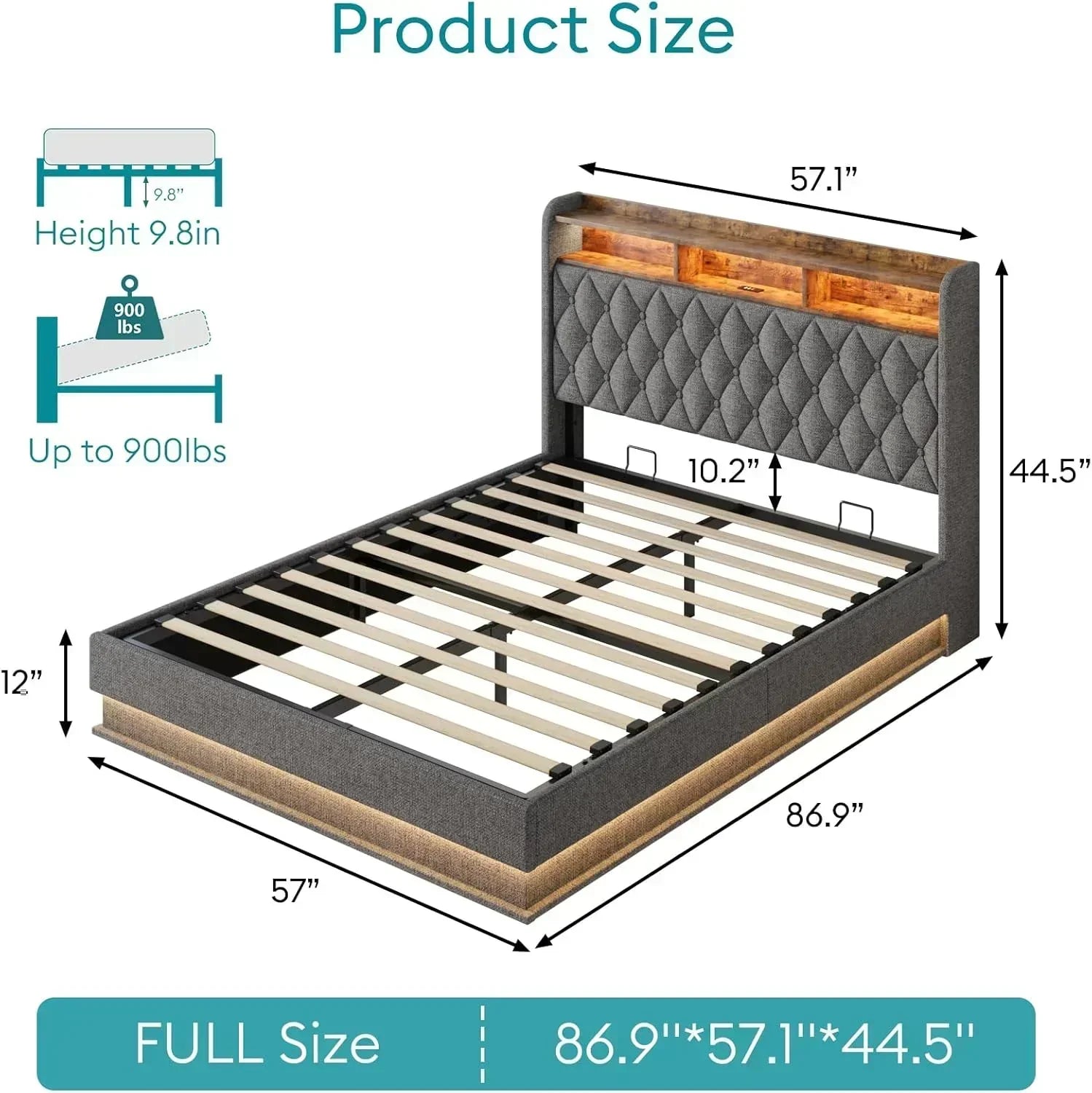 Queen Bed Frame with Storage Lift Up Queen Size Bed Frame Headboard Upholstered Platform Bed wourant